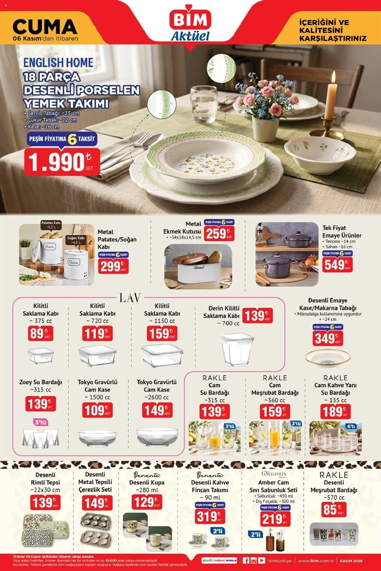 BİM - Katalog Cuma - 06 Kasım 2026 tarihinden itibaren geçerlidir | Sayfa: 4 | Ürünler: Yemek takımı, Kahve, Soğan, Su