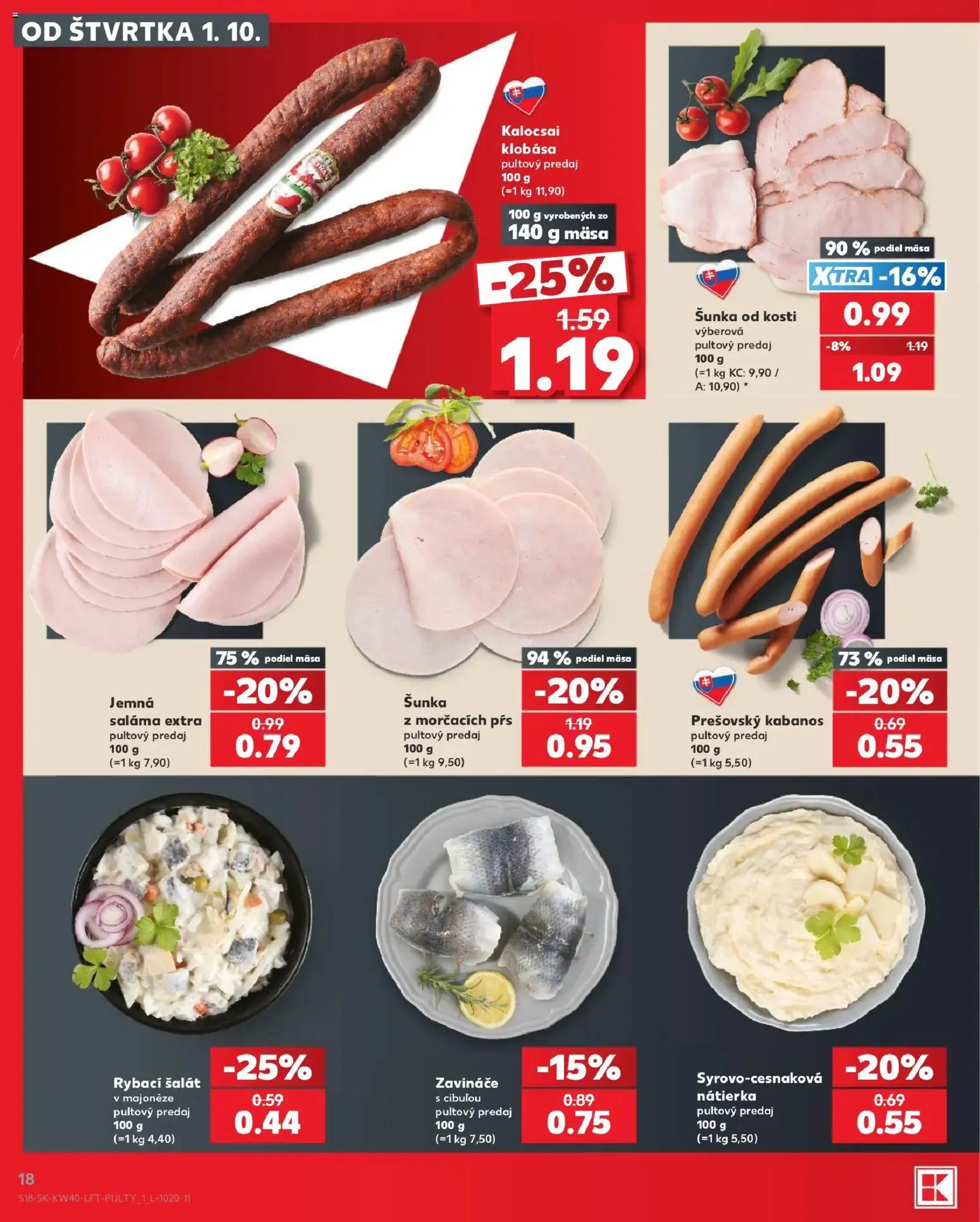 Nové Kaufland akcie – leták je platný od 01.10.2026 | Strana: 18 | Produkty: Saláma, Šunka, Kabanos, Šalát