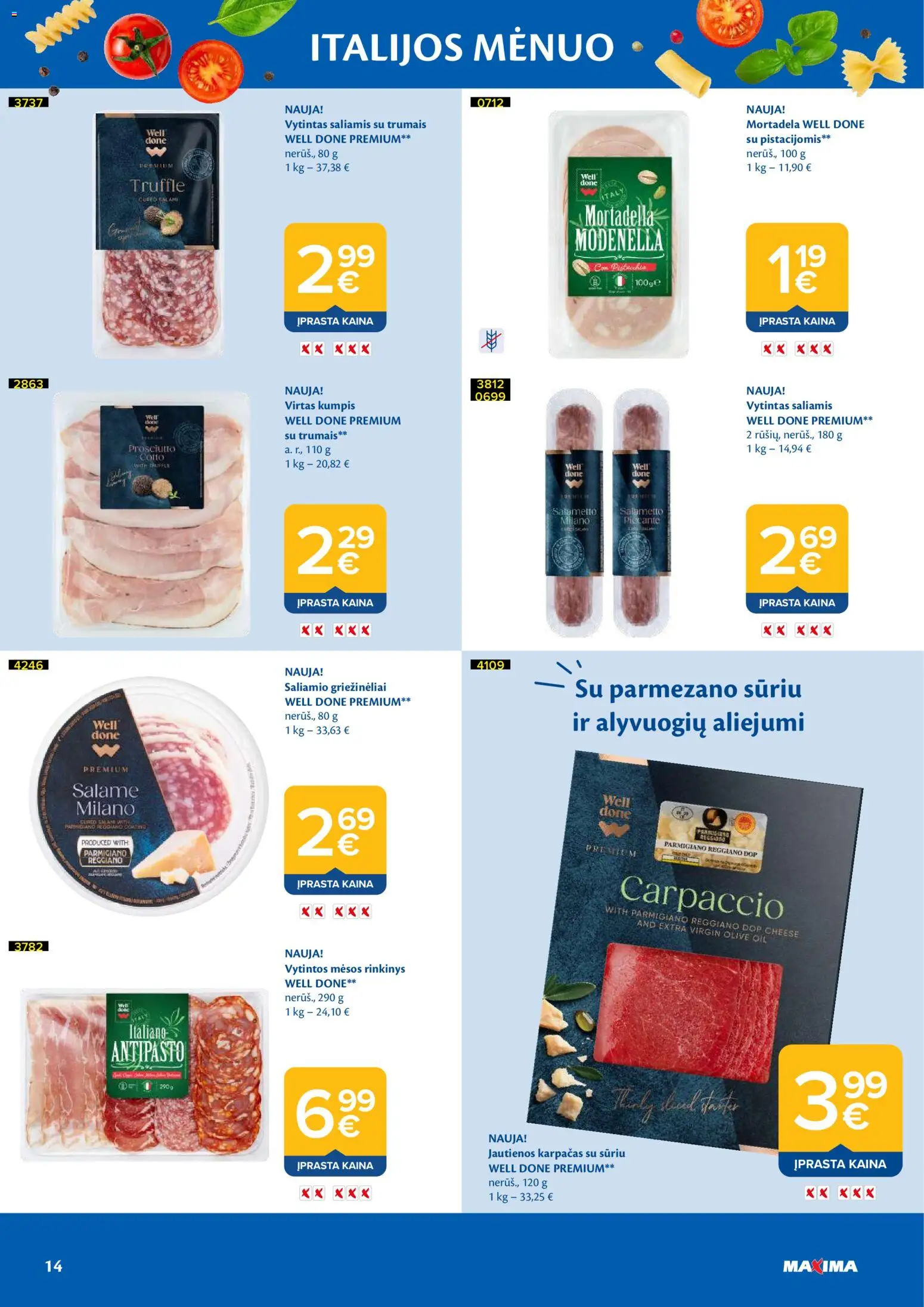 MAXIMA akcijos nuo 2026.08.04 | Puslapis: 14 | Prekių: Jautienos, Saliamis, Kumpis