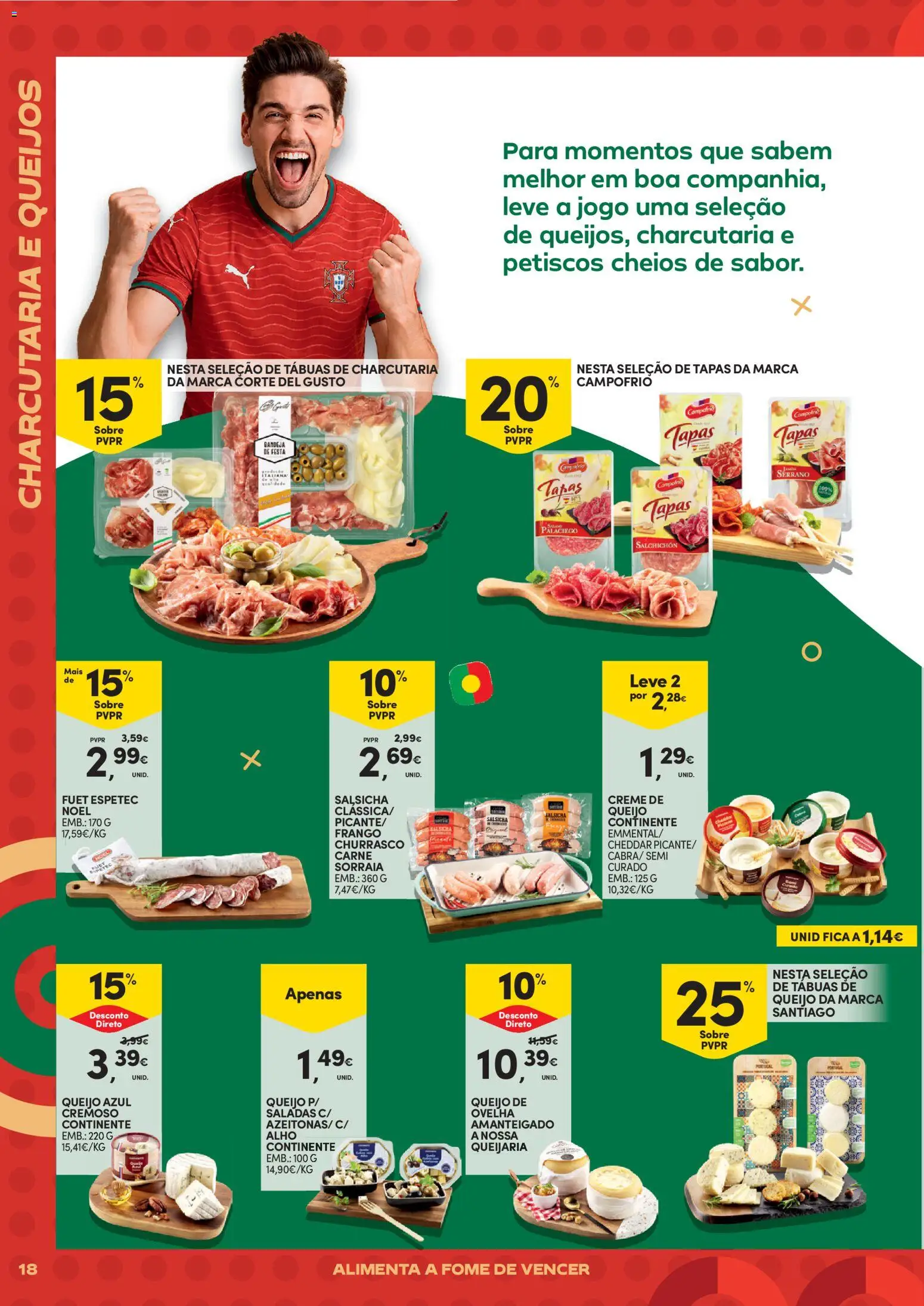 Continente - Futebol Alimenta a fome de vencer │ válido de 09.06.2026 | Página: 18 | Produtos: Azeitonas, Frango, Carne, Creme
