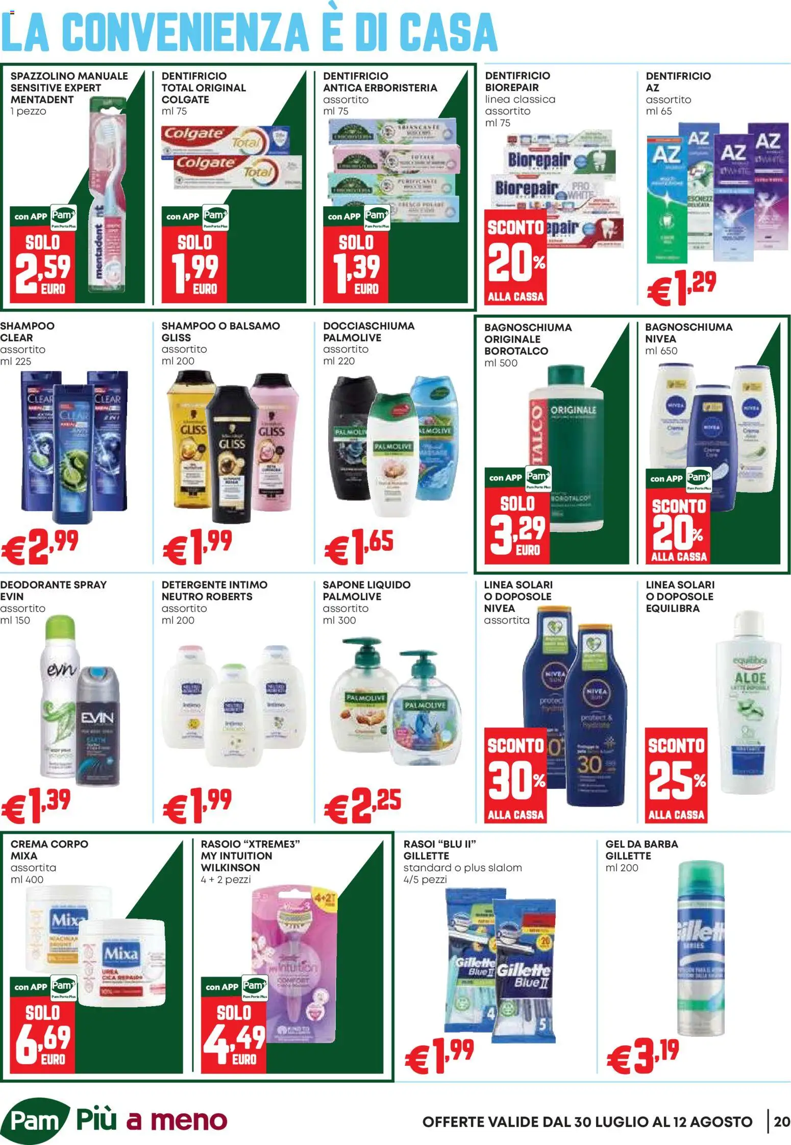 Volantino PAM del 30/07/2026 | Pagina: 20 | Prodotti: Balsamo, Rasoio, Sapone, Deodorante