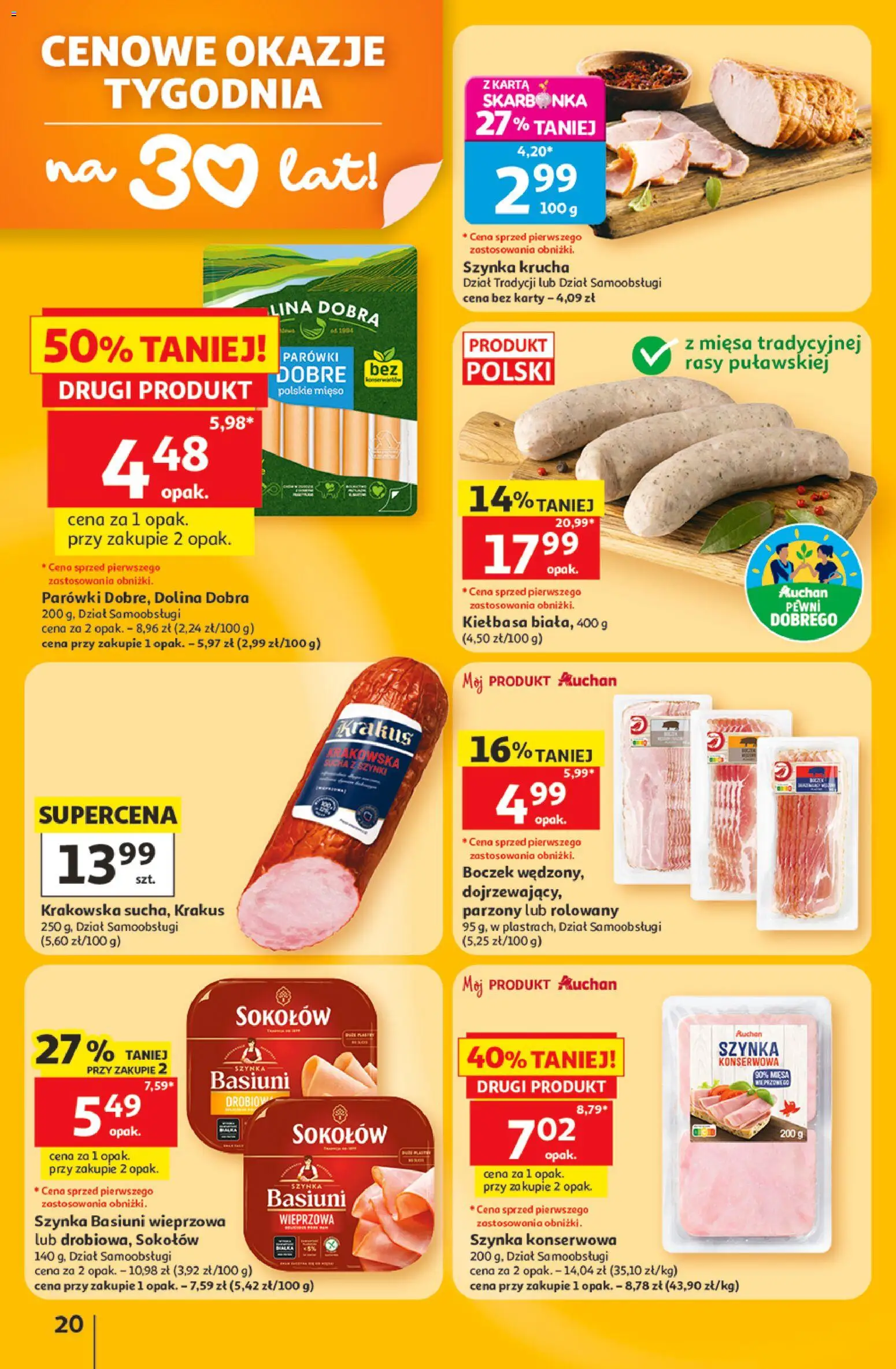 Auchan gazetka - 30 Lat Hipermarket od 11.06.2026 | Strona: 20 | Produkty: Karta, Mięso, Parówki, Szynka
