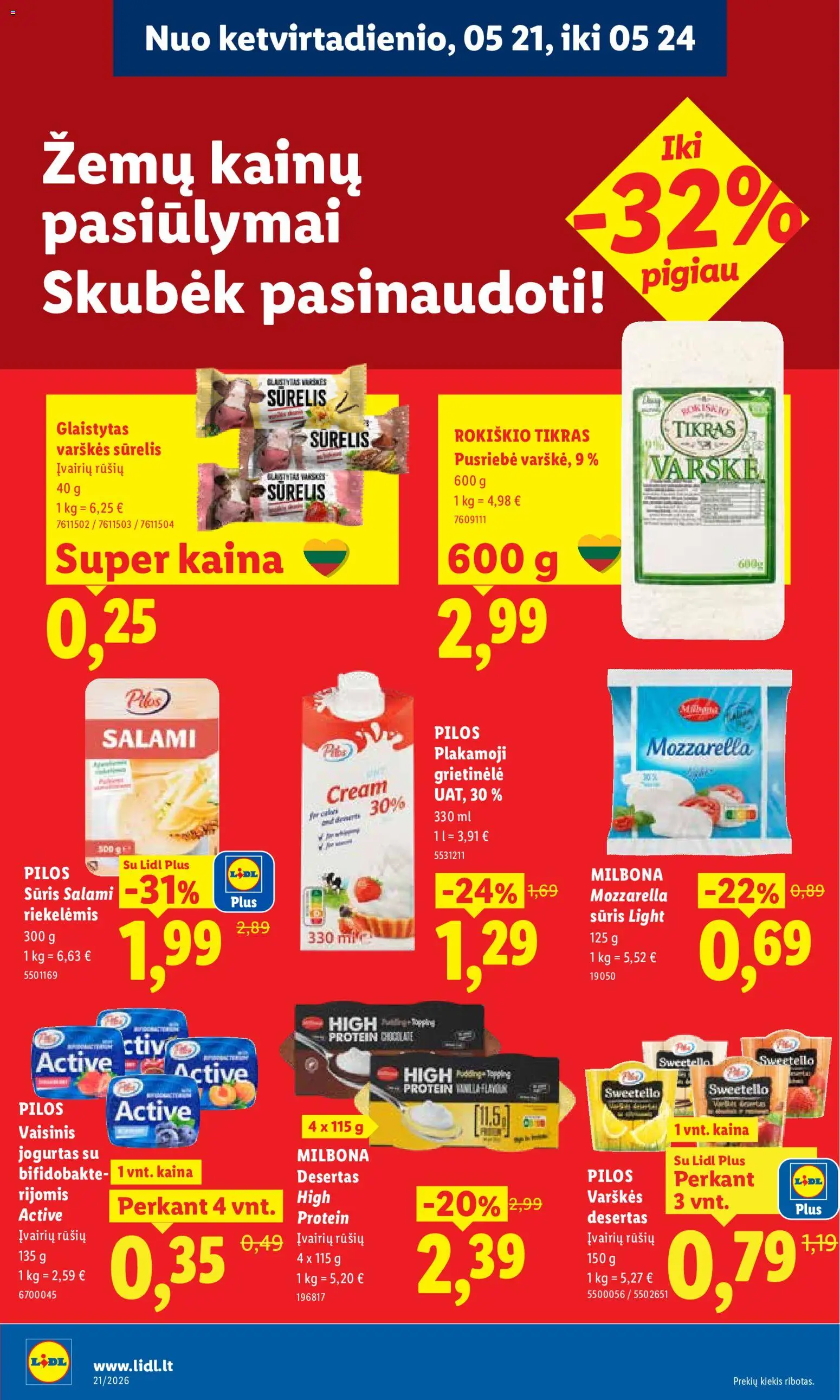 LIDL akcijos nuo 18.05.2026 | Puslapis: 34 | Prekių: Grietinėlė, Jogurtas, Sūris, Varškė