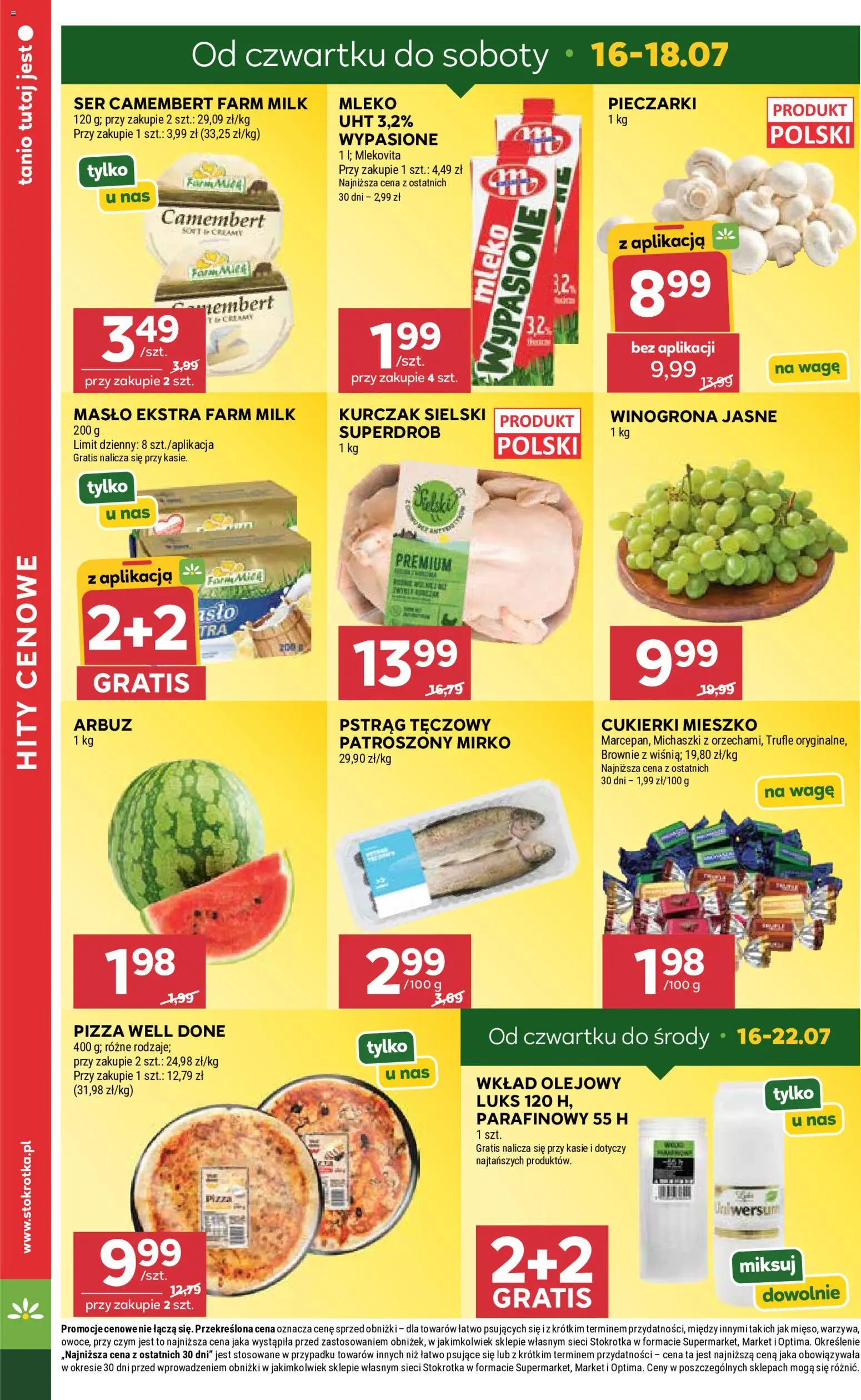 Stokrotka gazetka - Market od 16.07.2026 | Strona: 4 | Produkty: Winogrona, Camembert, Pizza, Cukierki