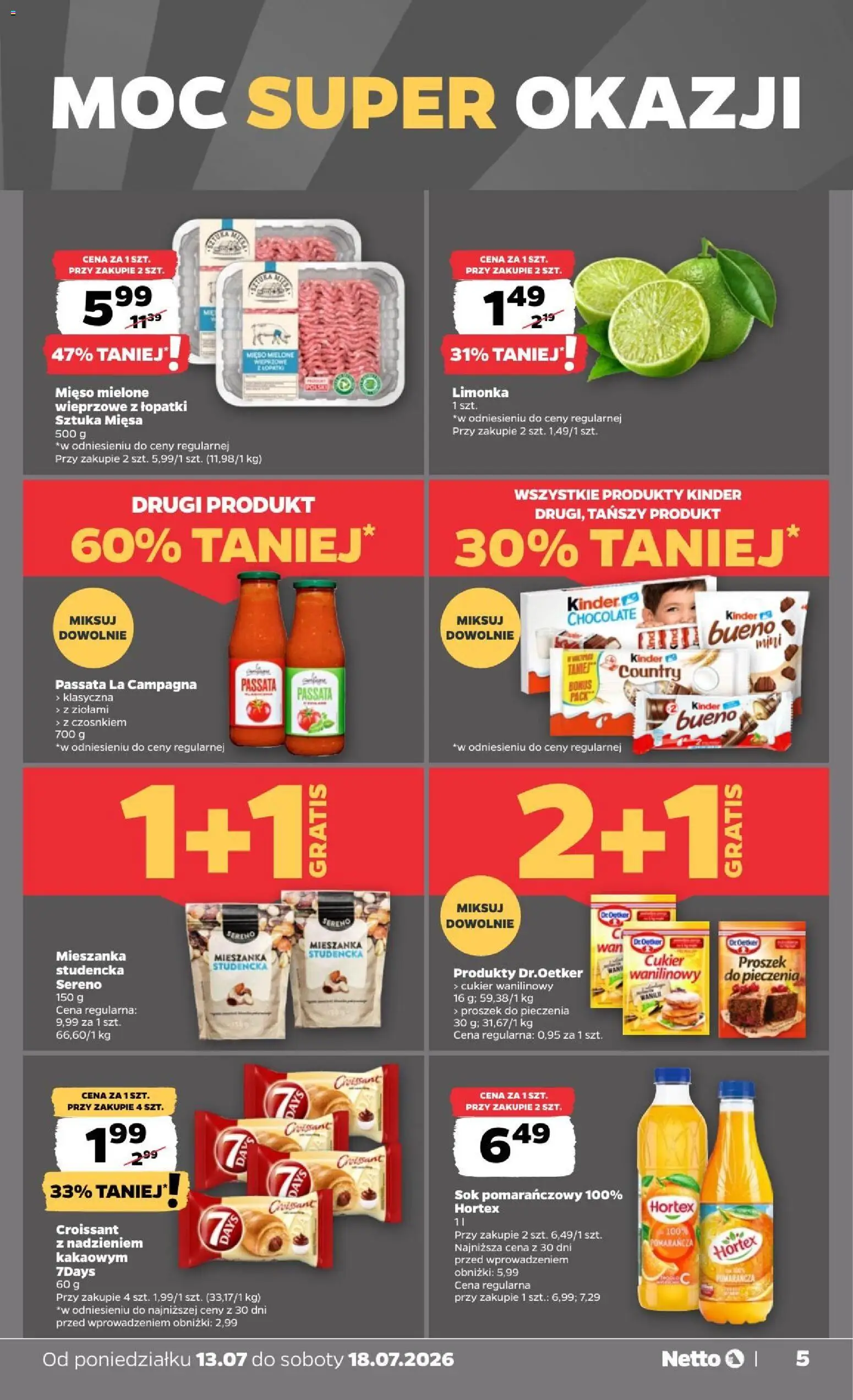 Netto gazetka od poniedziałku od 13.07.2026 | Strona: 5 | Produkty: Mięso, Mięso mielone, 7days, Cukier wanilinowy