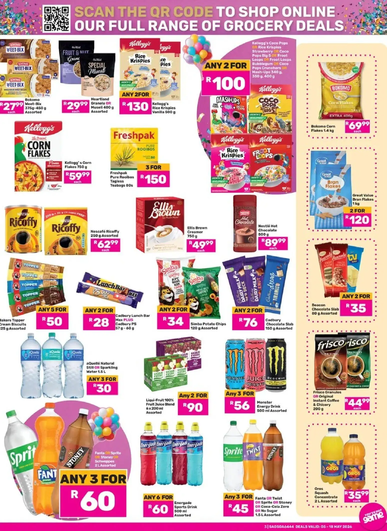 New Game catalogue – valid from 05.05.2026 | Page: 3 | Products: Chutney, Squash, Flakes, Water