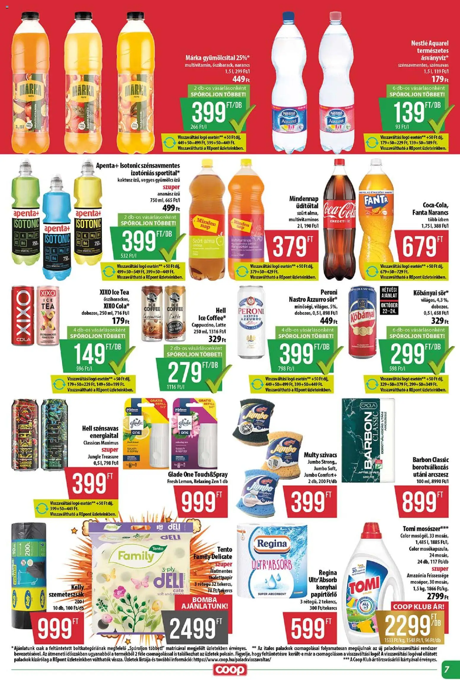 COOP akciós ujság - amely érvényes a következő dátumtól: 2026.10.22. | Oldal: 7 | Termékek: Ice tea, Kőbányai, Márka, Multivitamin