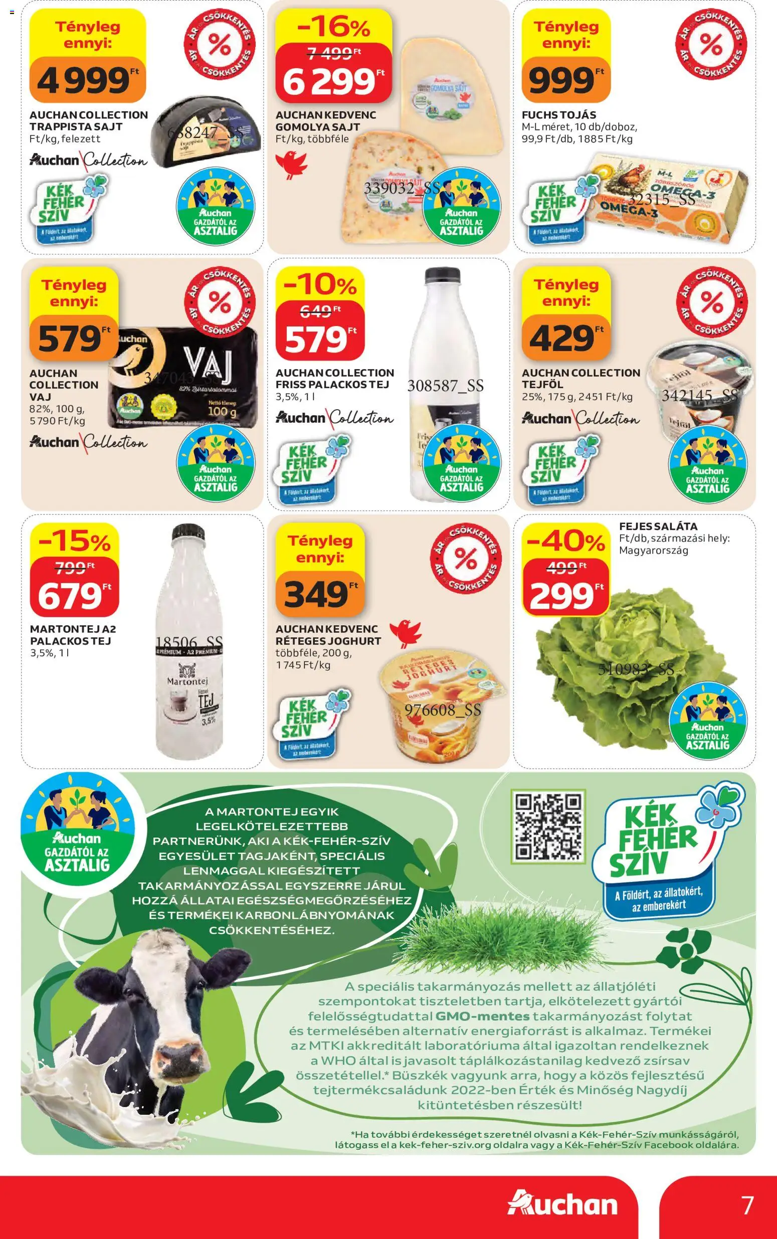 Auchan akciós ujság - amely érvényes a következő dátumtól: 04.06.2026 | Oldal: 7 | Termékek: Gomolya sajt, Tej, Tejföl, Trappista sajt