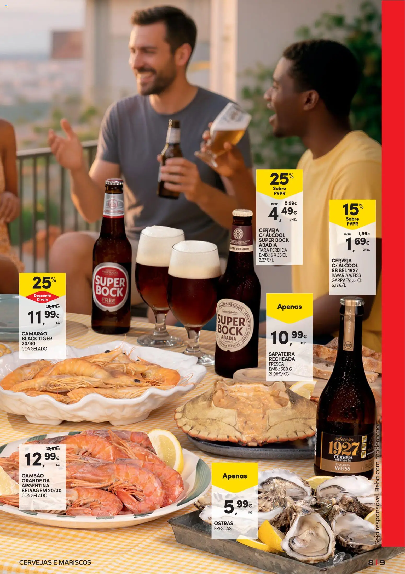 Continente Cervejas e Mariscos │ válido de 19.05.2026 | Página: 9 | Produtos: Super bock, Camarão, Cerveja, Sapateira