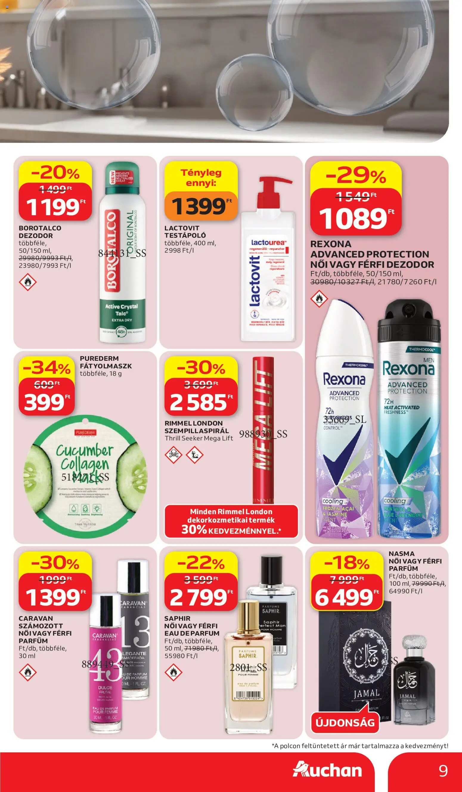 Auchan akciós ujság - amely érvényes a következő dátumtól: 2026.07.02. | Oldal: 9 | Termékek: Body, Parfüm, Testápoló, Dezodor