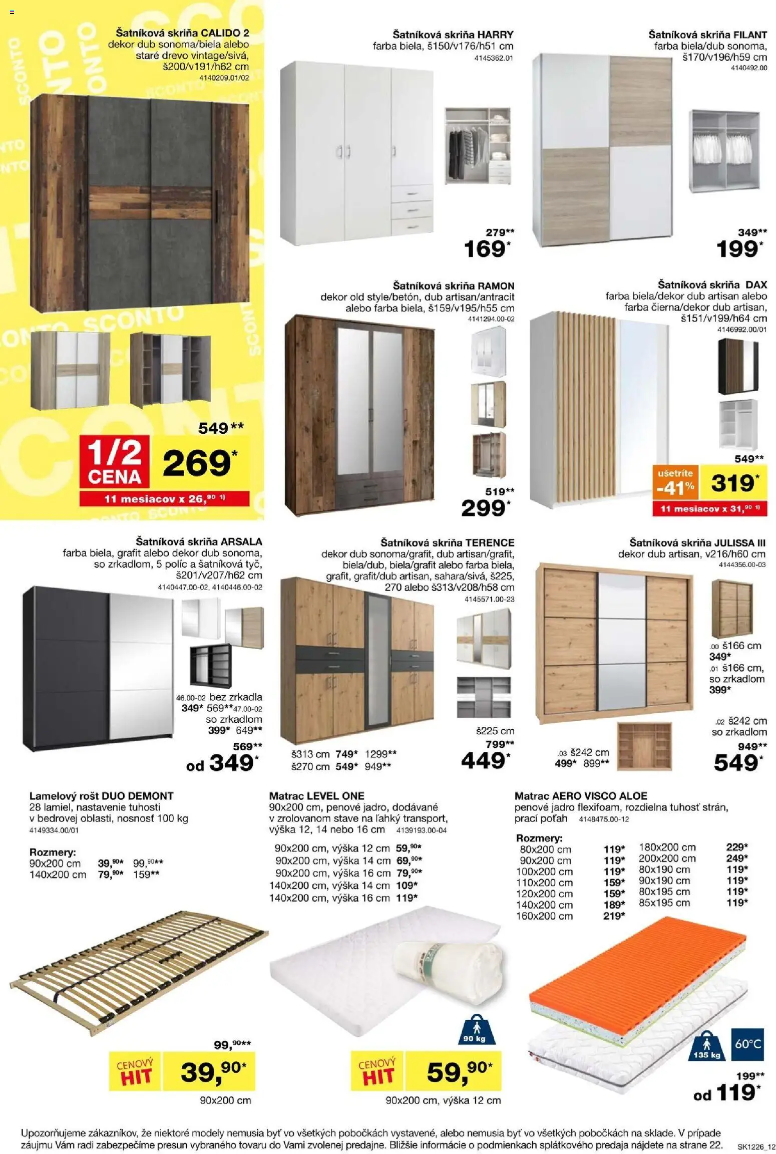 Nové Sconto nábytok akcie – leták je platný od 23.09.2026 | Strana: 12 | Produkty: Matrac, Šatníková skriňa, Skriňa, Rošt