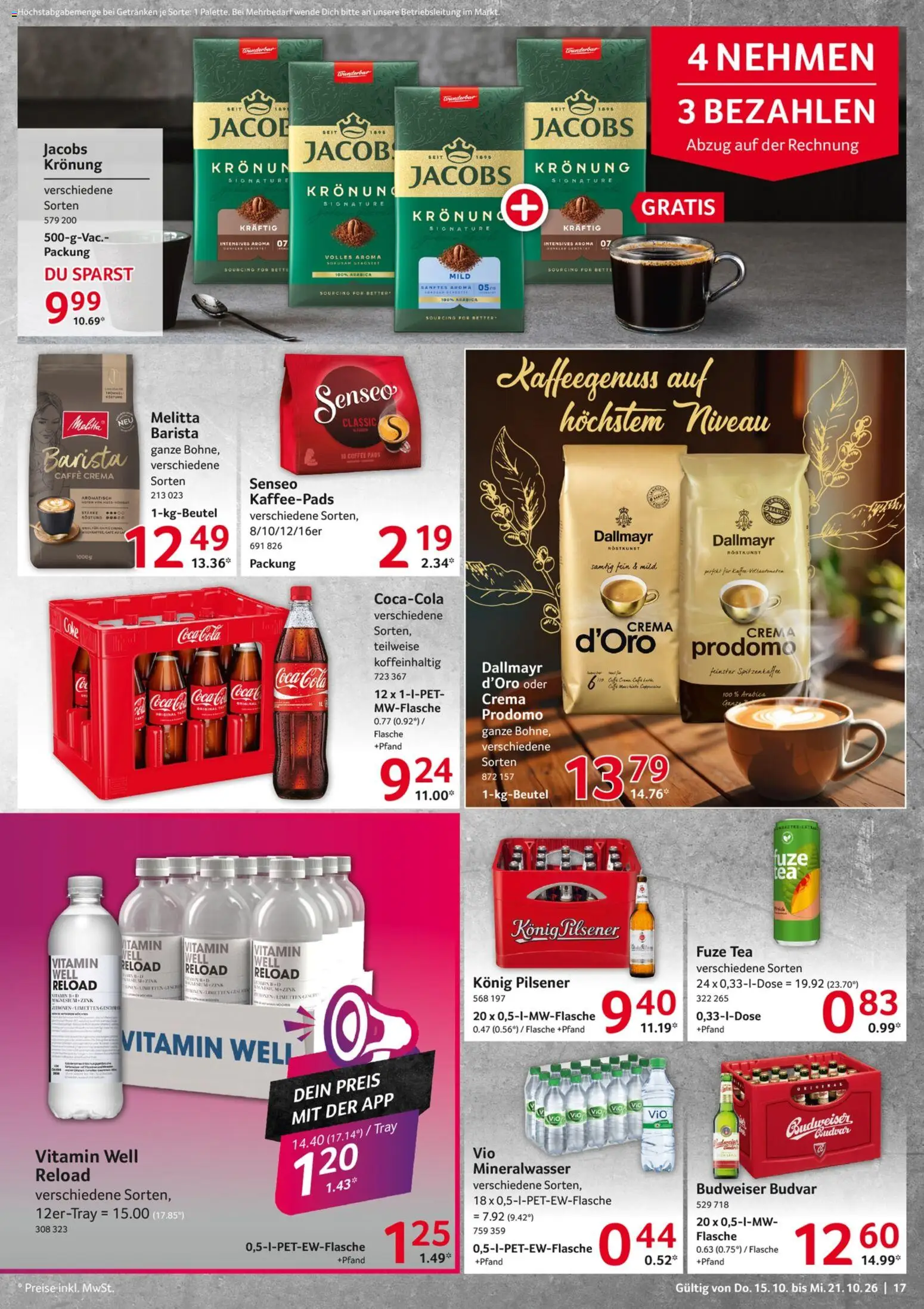 Selgros Prospekt – gültig ab 15.10.2026 | Seite: 17 | Produkte: Kaffeepads, Coca cola, Mineralwasser, Dallmayr