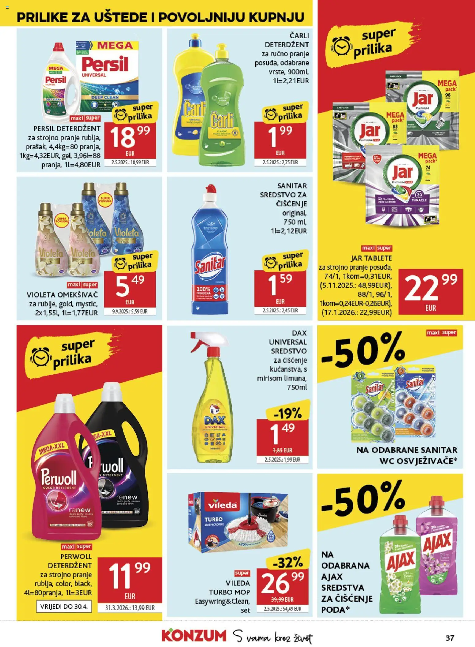 Konzum katalog | vrijedi od 15.04.2026 | Stranica: 37 | Proizvodi: Mop, Jar, Perwoll, Ajax