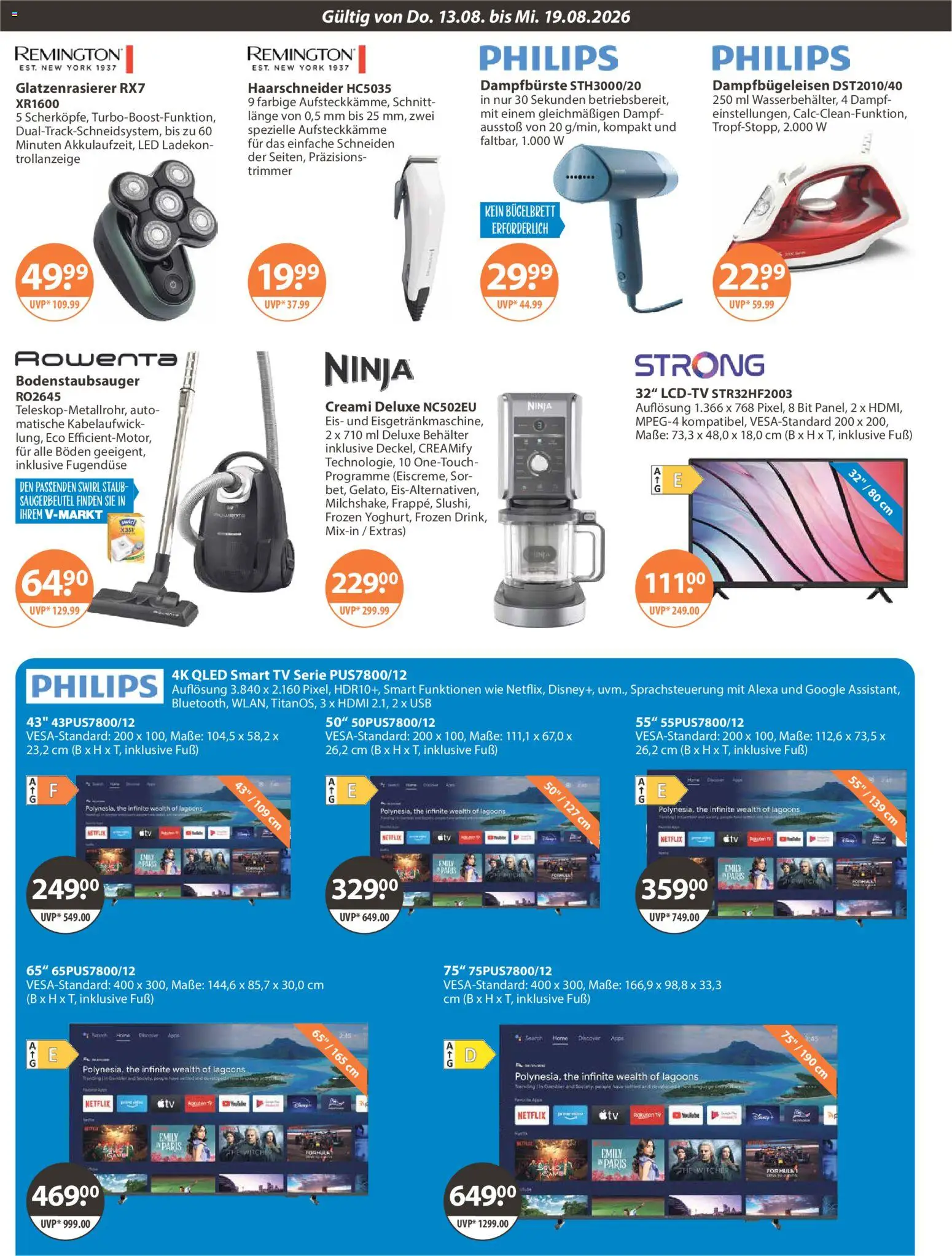 V-Markt Angebote – gültig ab 13.08.2026 | Seite: 12 | Produkte: Philips, Smart TV, Eis, TV