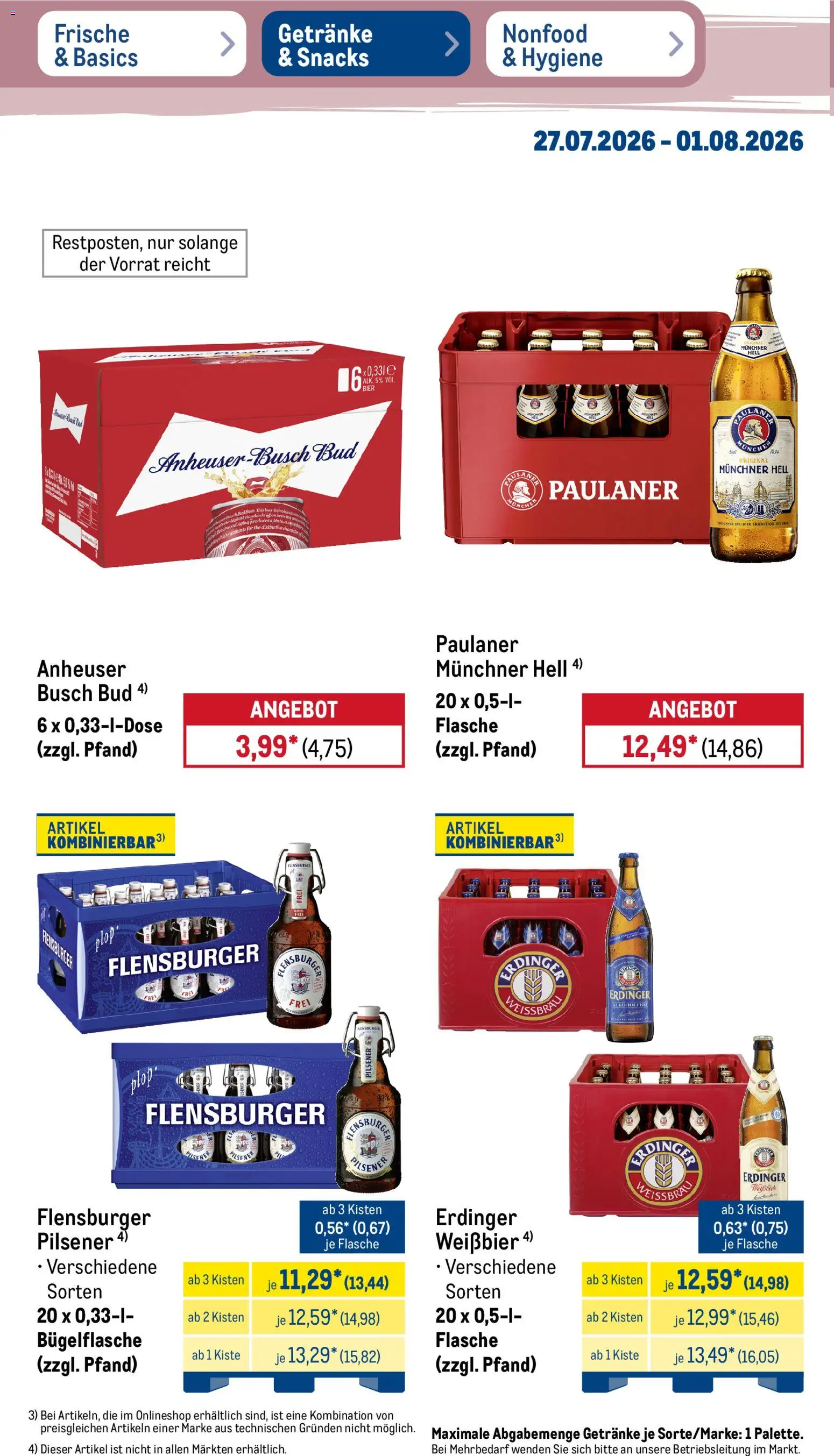 Metro Prospekt – gültig ab 27.07.2026 | Seite: 29 | Produkte: Erdinger, Bier, Weißbier, Flensburger