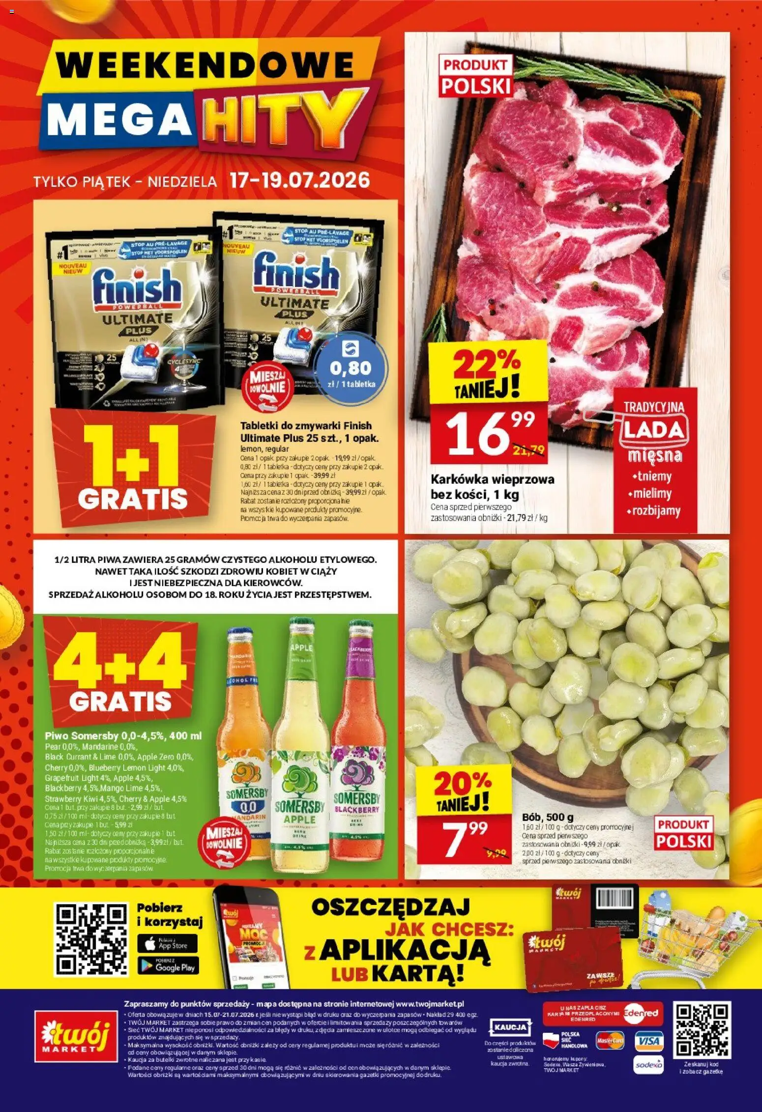 Twój Market gazetka od 15.07.2026 | Strona: 40 | Produkty: Karta, Piwo Somersby, Kiwi, Tabletki do zmywarki Finish