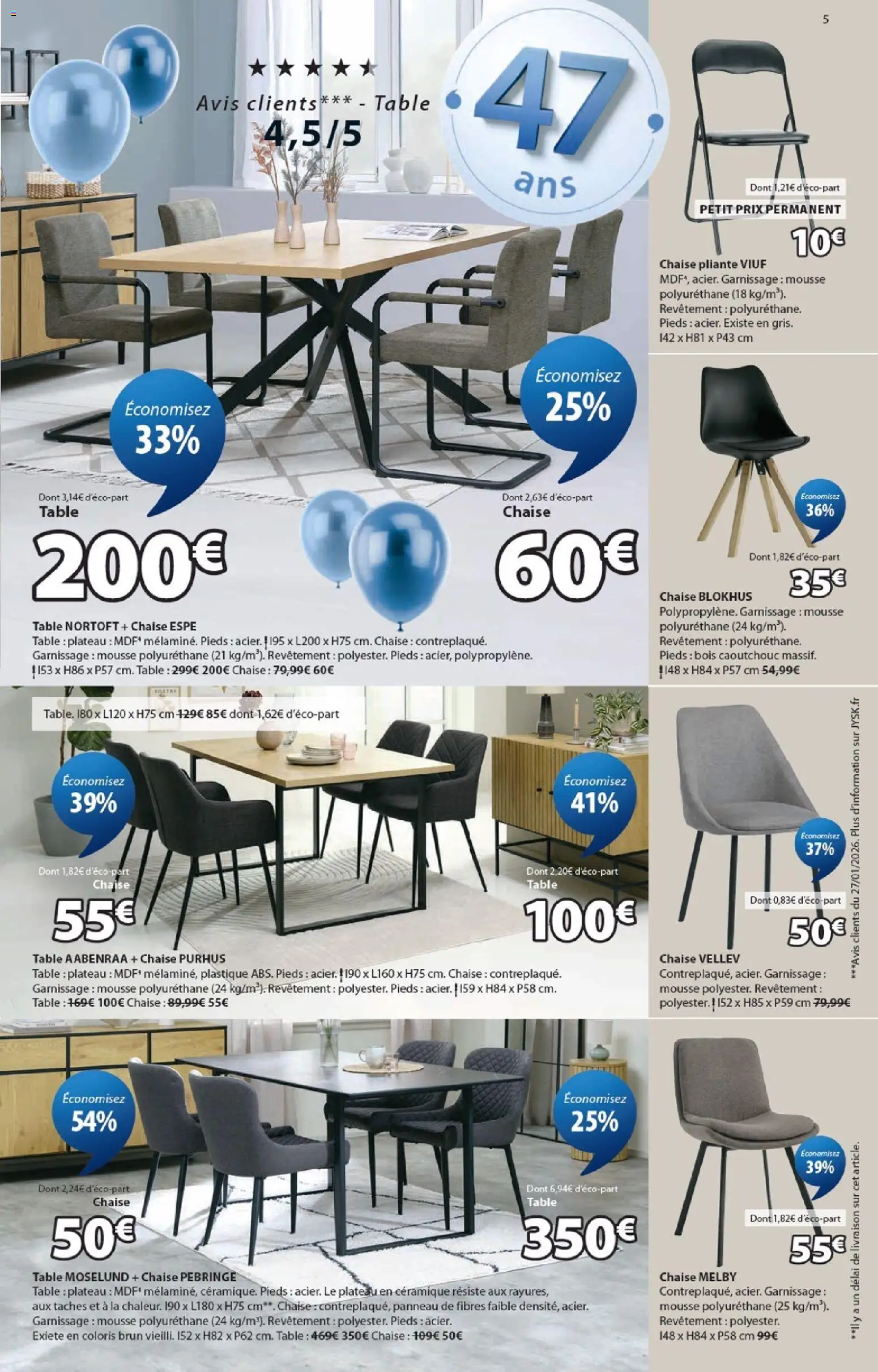 {H1} | Page: 5 | Produits: Mousse, Chaise pliante, Table, Chaise