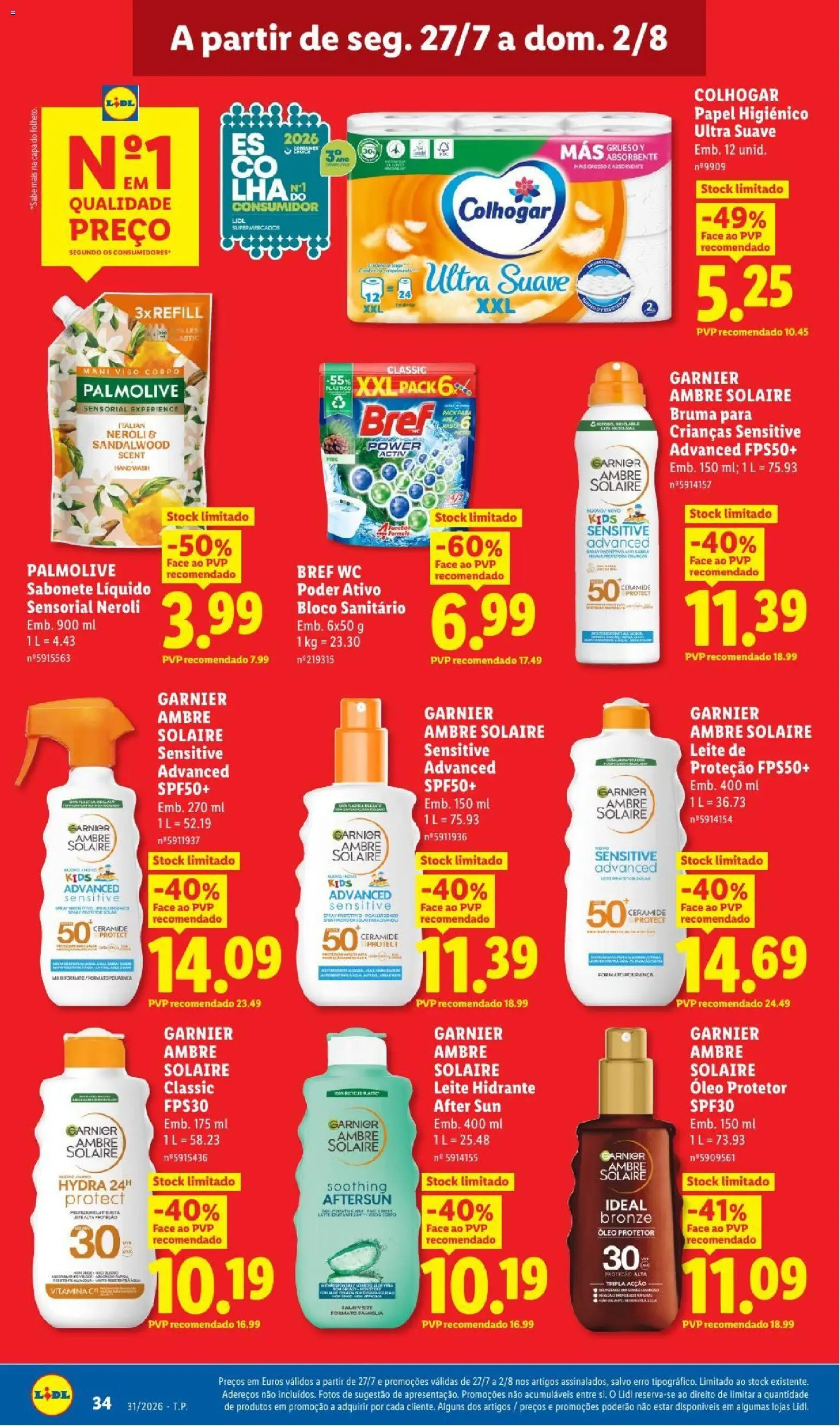 Lidl folheto │ válido de 27/07/2026 | Página: 34 | Produtos: Sabonete líquido, Sabonete, Leite, Óleo