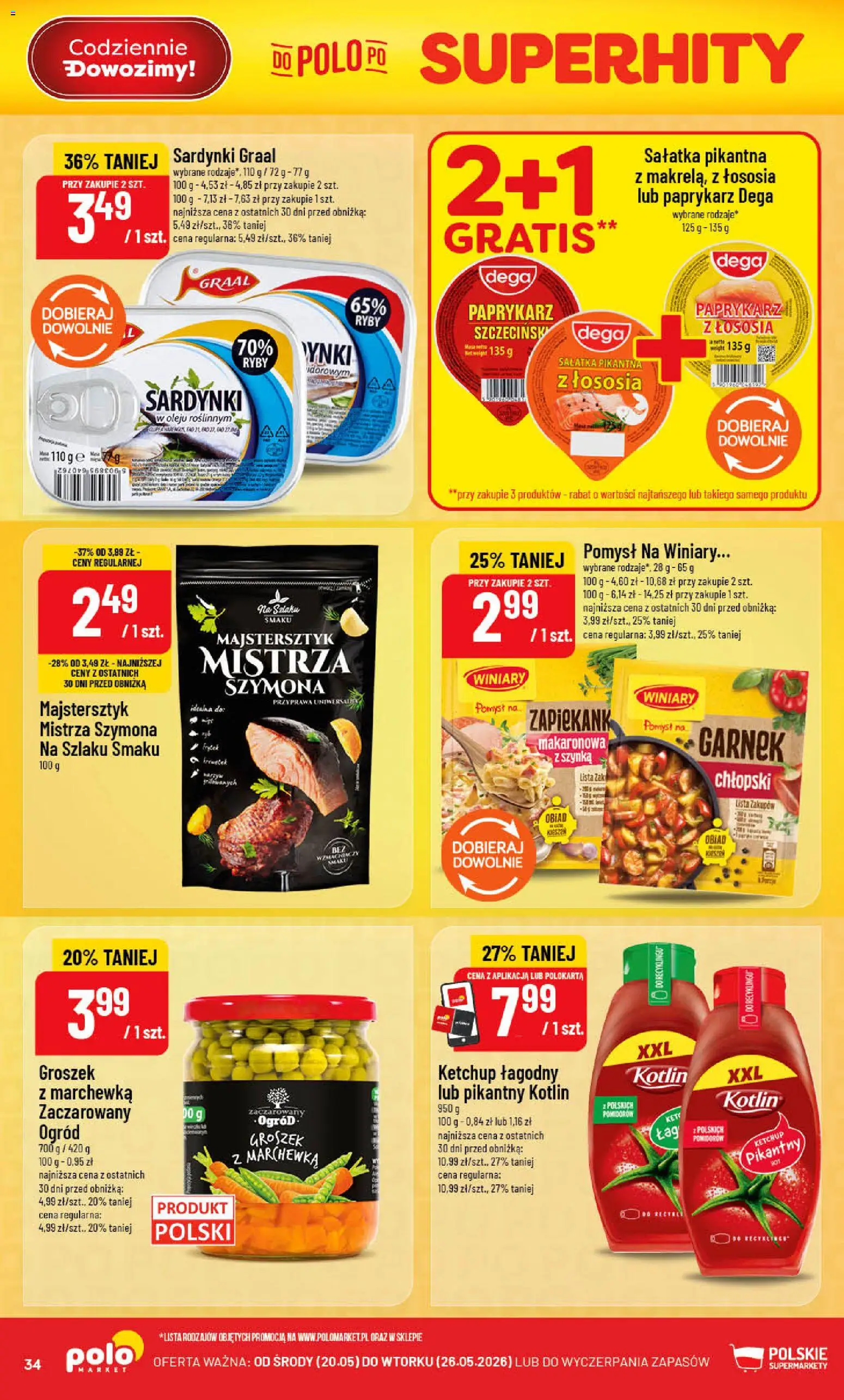 POLOmarket gazetka od 20.05.2026 | Strona: 34 | Produkty: Groszek, Paprykarz, Szynka, Sałatka