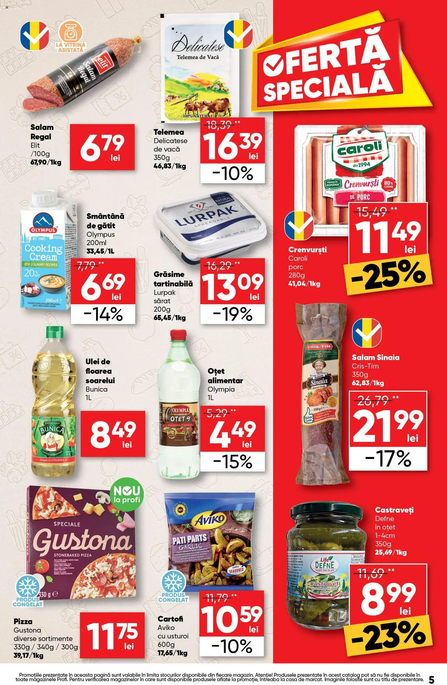 Noul catalog Profi – valabil de la 10.09.2026 | Pagină: 5 | Produse: Ulei de floarea soarelui, Crenvurști, Oțet, Smântână