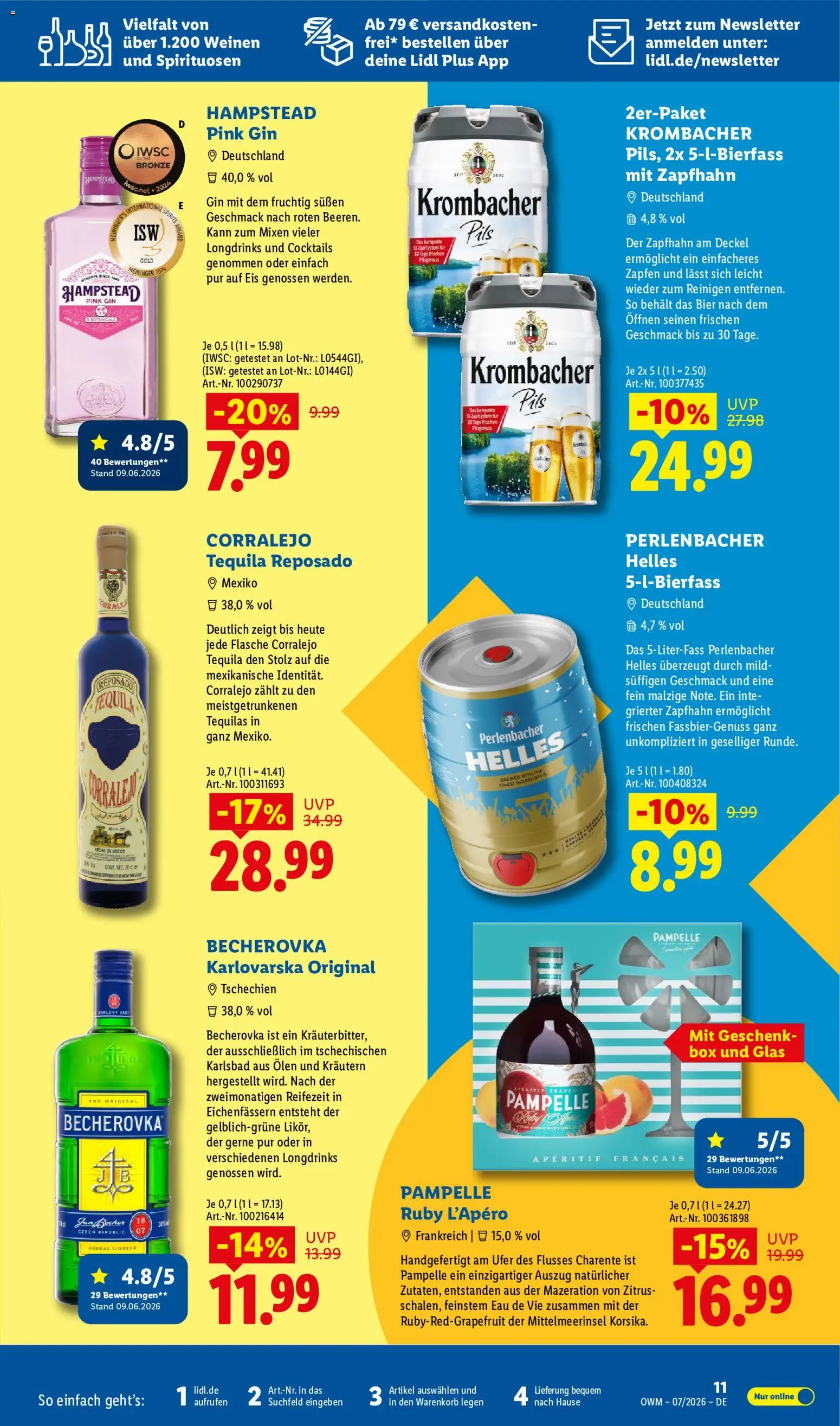 Lidl Německo leták - Wein & Spirituosen od 01.07.2026 | Strana: 11 | Produkty: Box, Tequila, Becherovka, Perlenbacher