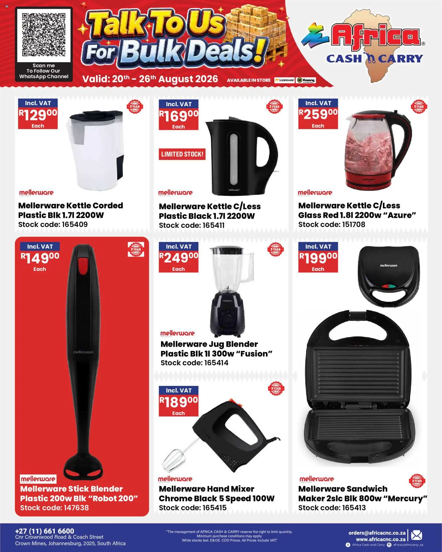 New Africa Cash & Carry catalogue – valid from 20/08/2026 | Page: 36 | Products: Kettle, Mixer, Blender, Stock