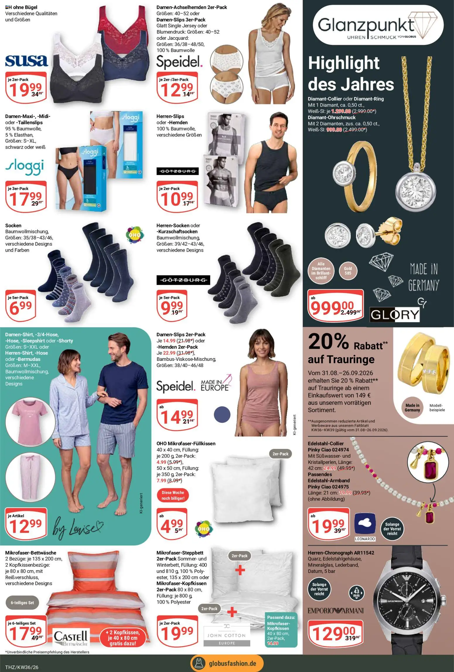 Globus Prospekt Theißen – gültig ab 31.08.2026 | Seite: 25 | Produkte: Bettwäsche, Kopfkissen, Hose, BH