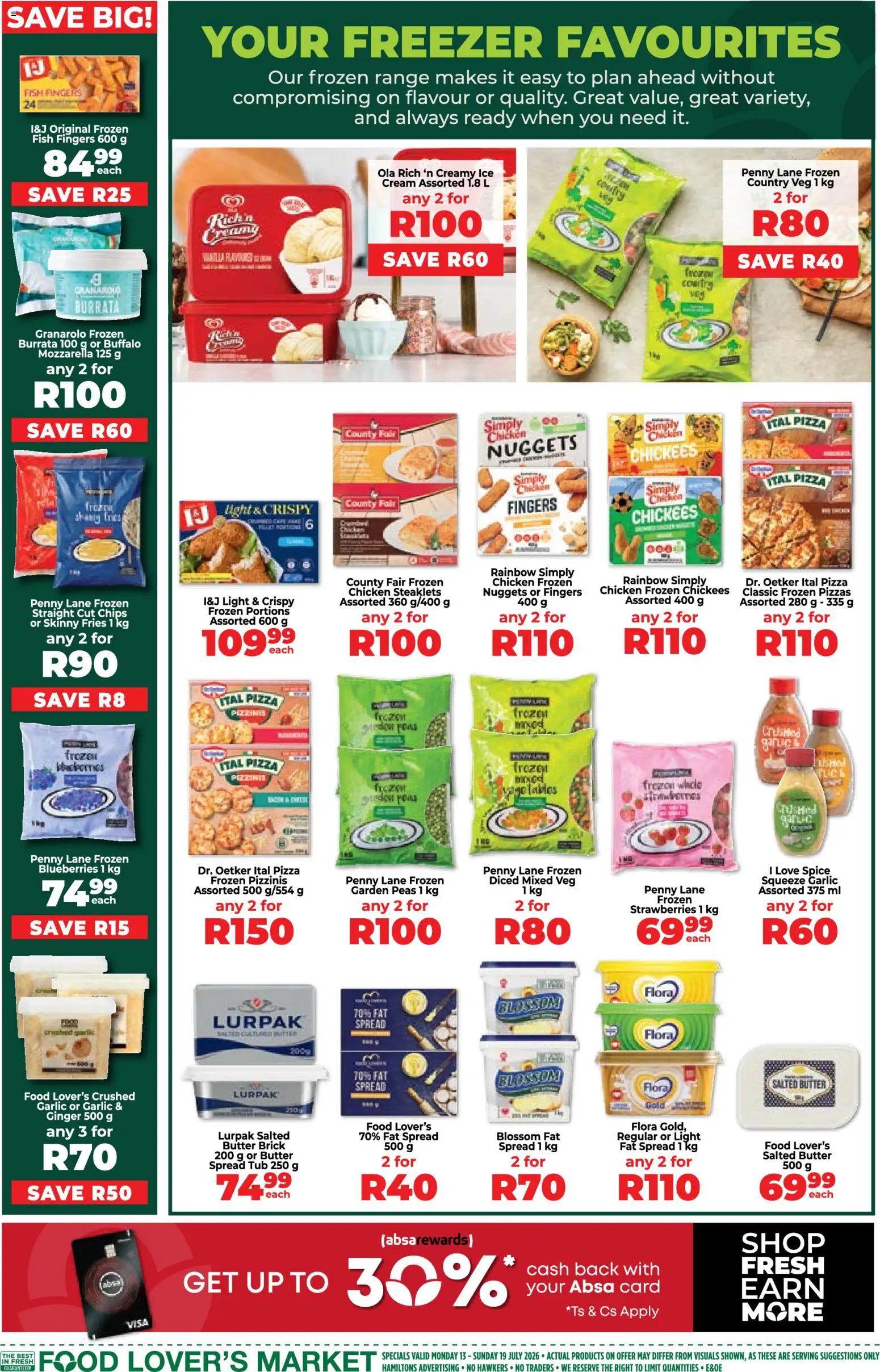 New Food Lover's Market catalogue – valid from 13/07/2026 | Page: 5 | Products: Blueberries, Chicken, Fat spread, Garlic
