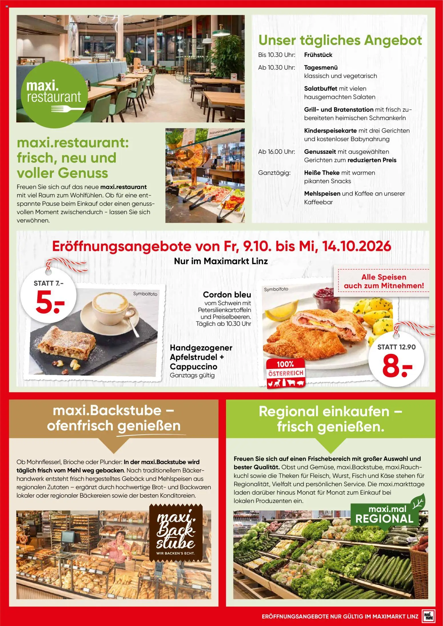 Maximarkt Eröffnung Linz gültig ab 09.10.2026 | Seite: 7 | Produkte: Obst, Mehl, Käse, Gebäck