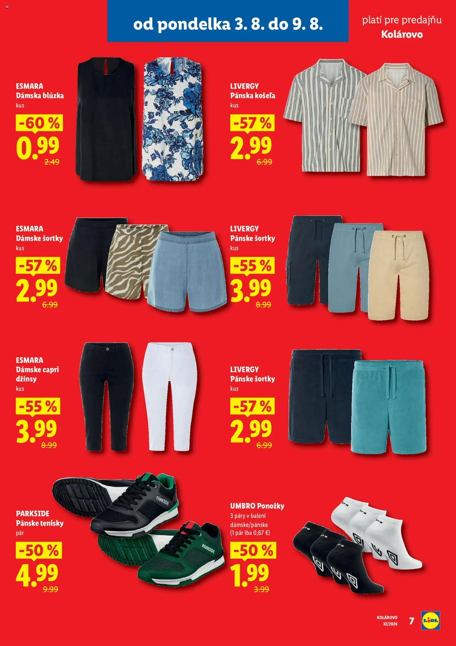 Nové Lidl akcie – leták je platný od 03.08.2026 | Strana: 7 | Produkty: Parkside, Košeľa, Tenisky, Pánske tenisky