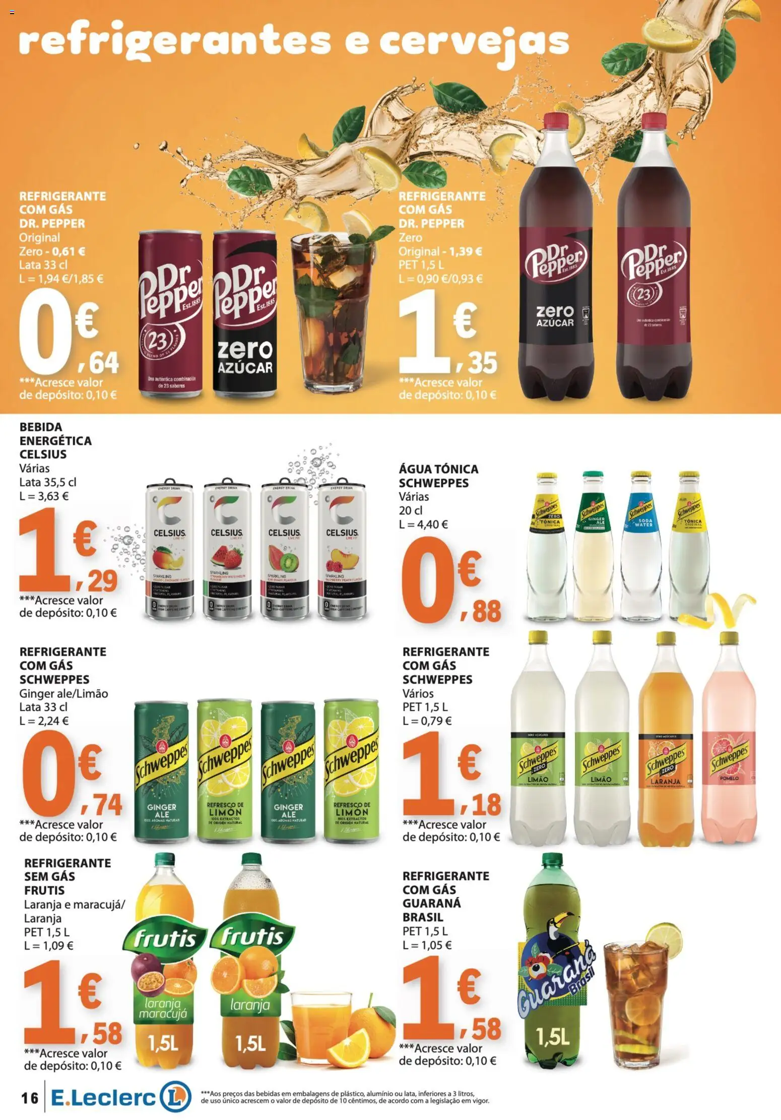 E.Leclerc folheto Bebidas, Gelados e Iogurtes │ válido de 16.06.2026 | Página: 16 | Produtos: Agua, Refrigerante, Bebida, Soda