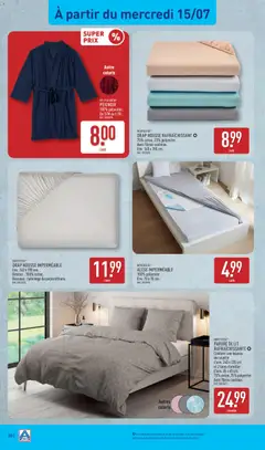 Aldi - Prévisualisation de NOVITESSE®, DRAP HOUSSE RAFFRAÎCHISSANT, 75% coton, 25% polyester., Avec fibres coolmax., Env. 140 x 190 cm., Drap housse rafraîchissant en 75% coton et 25% polyester avec fibres coolmax. valide à partir de 14/07/2026 | Page: 32 | Produits: Peignoir, Coton, Parure de lit, Couette