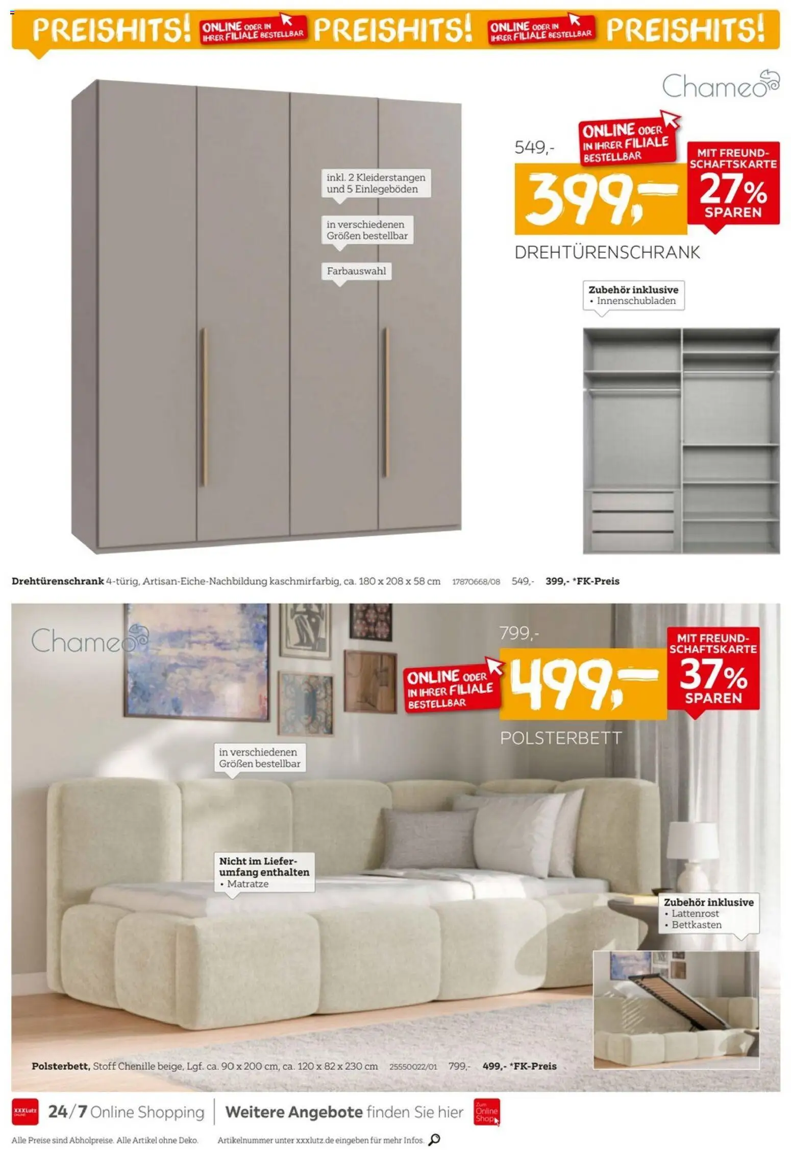 XXXLutz Schlafen-Preishits – gültig ab 29.08.2026 | Seite: 6 | Produkte: Matratze, Lattenrost, Drehtürenschrank, Polsterbett