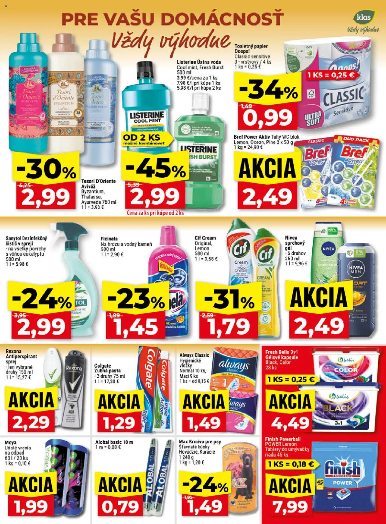 Nové Klas akcie – leták je platný od 02.11.2026 | Strana: 22 | Produkty: Listerine, Sanytol, Antiperspirant, Kapsule