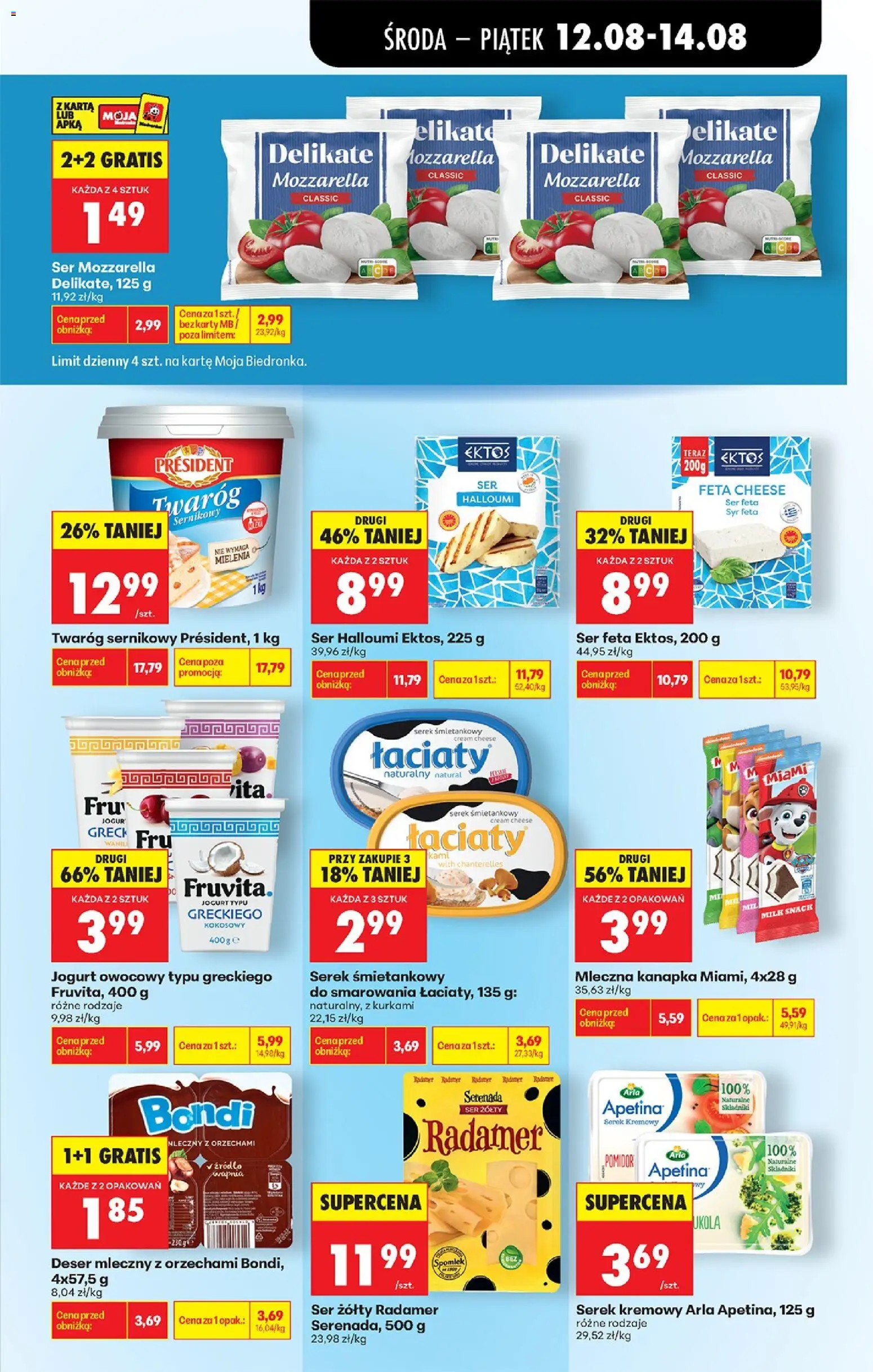 Biedronka gazetka od środy od 12.08.2026 | Strona: 43 | Produkty: Deser, Mozzarella, Twaróg, Ser feta