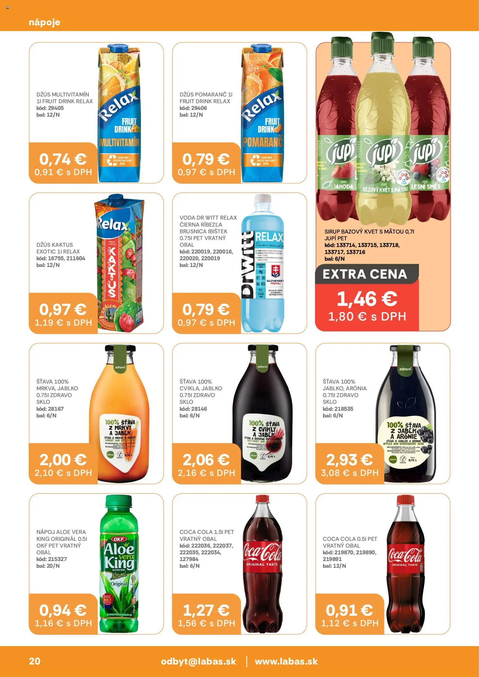 Nové Labaš akcie – leták je platný od 28.08.2026 | Strana: 20 | Produkty: Aloe Vera, Nápoje, Voda, Cola