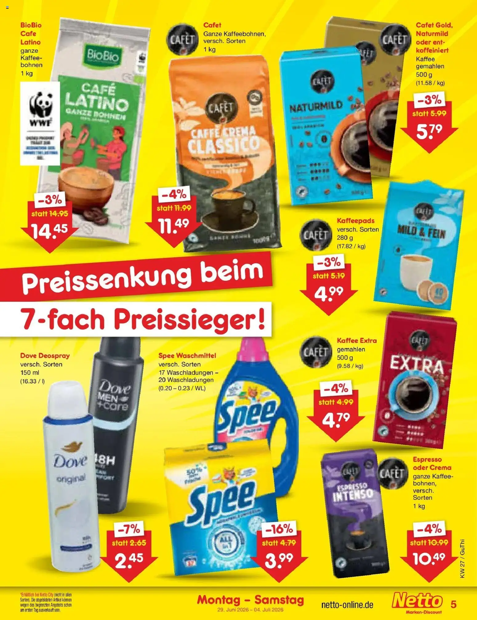 Netto Marken-Discount Prospekt Augustusburg – gültig ab 29.06.2026 | Seite: 5 | Produkte: Kaffeepads, Kaffee, Waschmittel, Deospray