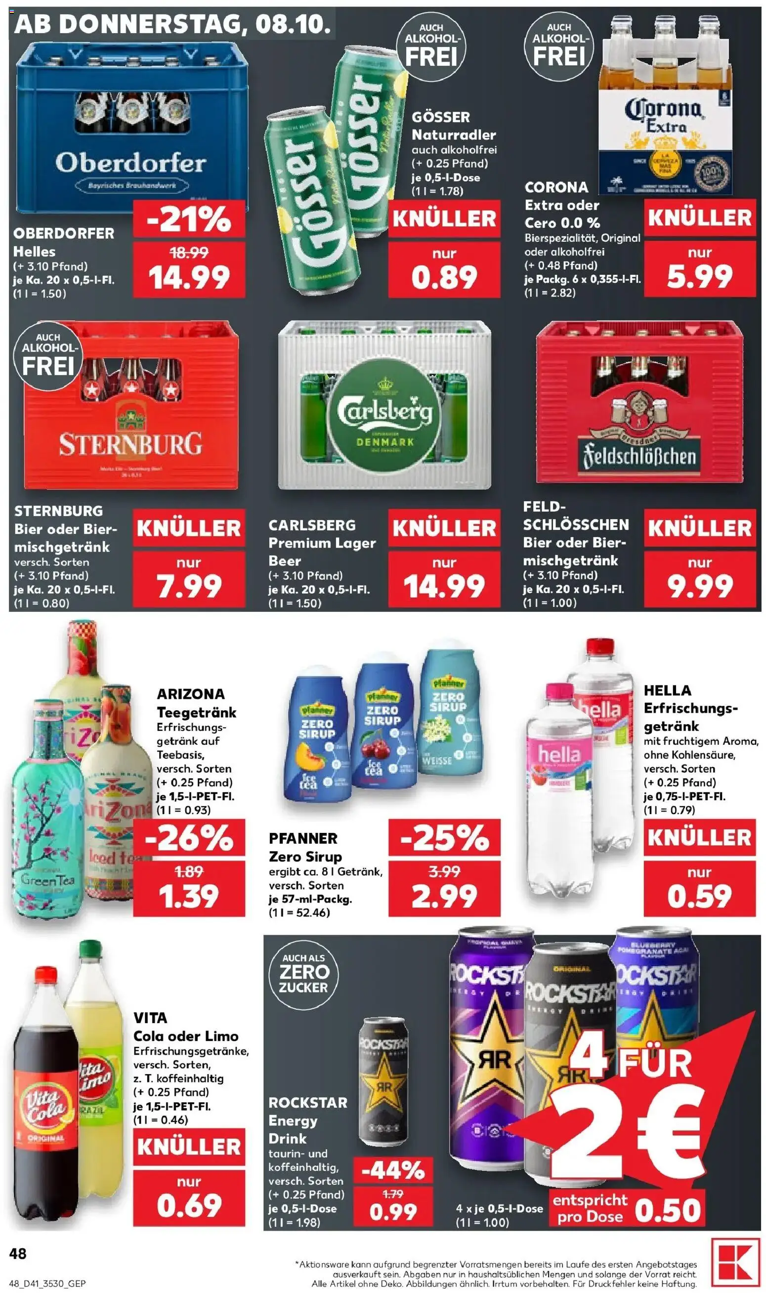 Prospekt Kaufland ab 08.10.2026 » Angebote Online zum Blättern | Seite: 48 | Produkte: Carlsberg, Cola, Energy, Sirup