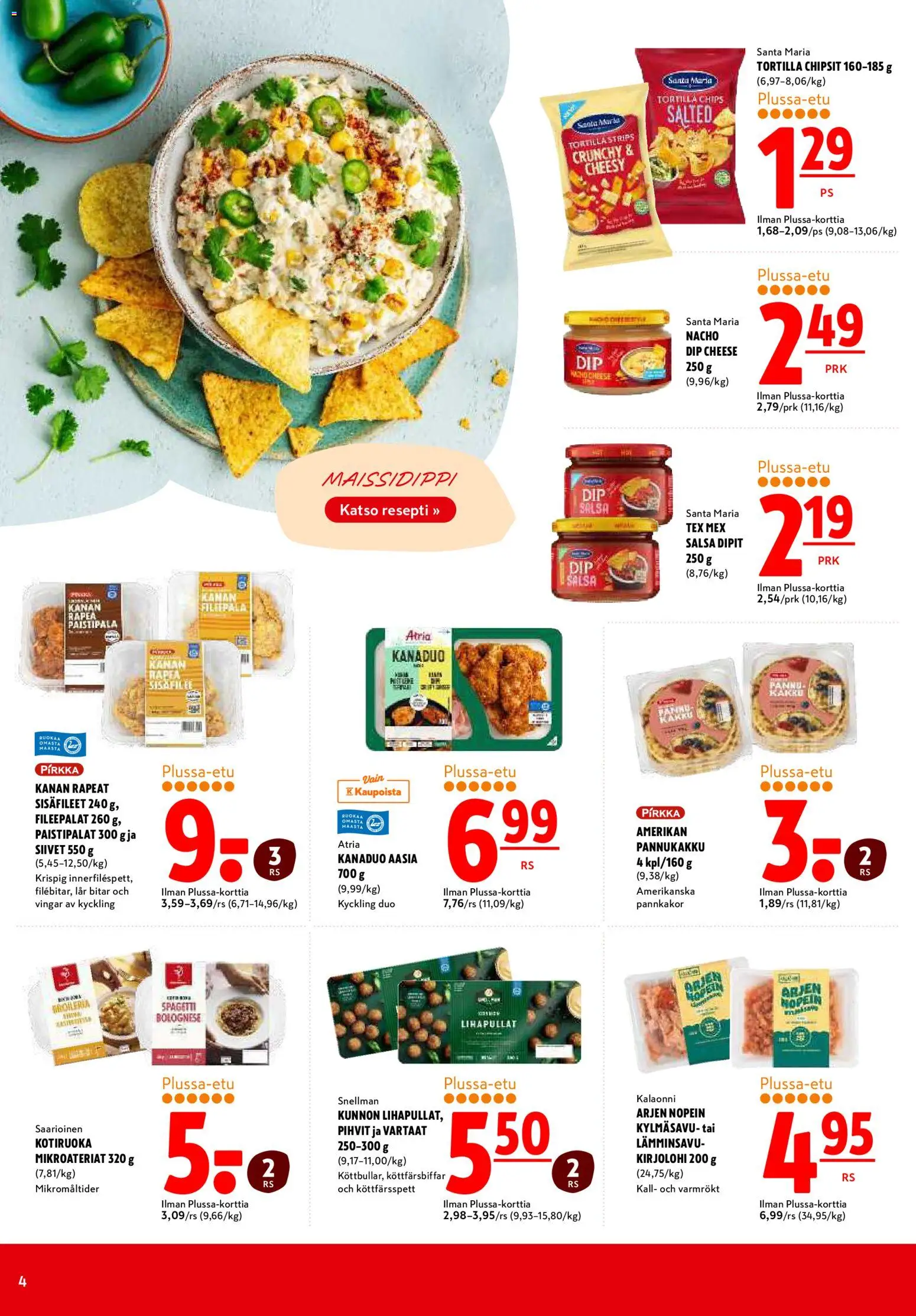 K-Citymarket tarjoukset – voimassa 04.06.2026 alkaen | Sivu: 4 | Tuotteet: Kirjolohi, Pampers, Salsa, Tortilla