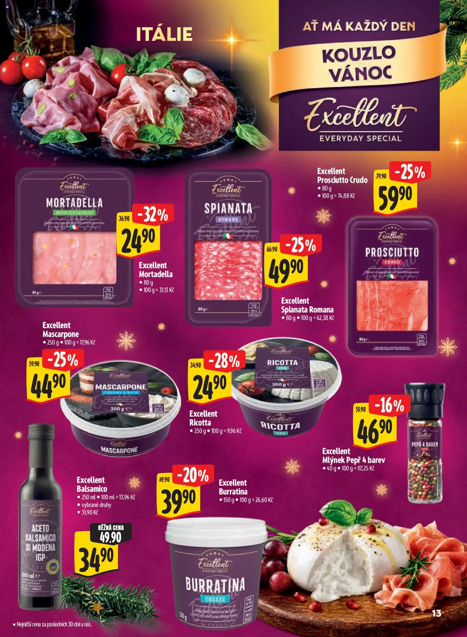 Albert leták - Supermarket Kouzlo Vánoc od 29.10.2026 | Strana: 13 | Produkty: Mlýnek, Balsamico, Mortadella, Mascarpone