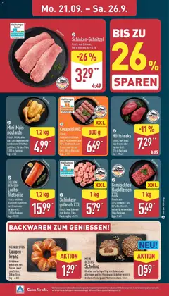 Cevapcici XXL, Frisch; Hackfleischröllchen aus 70 % Schweine- und 30 % Rindfleisch; zum Braten oder für den Grill; 800-g-Packung (kg = 8.11) ab 21.09.2026 gültig | Seite: 4 | Produkte: Schnitzel, Gulasch, Schinken, Hackfleisch