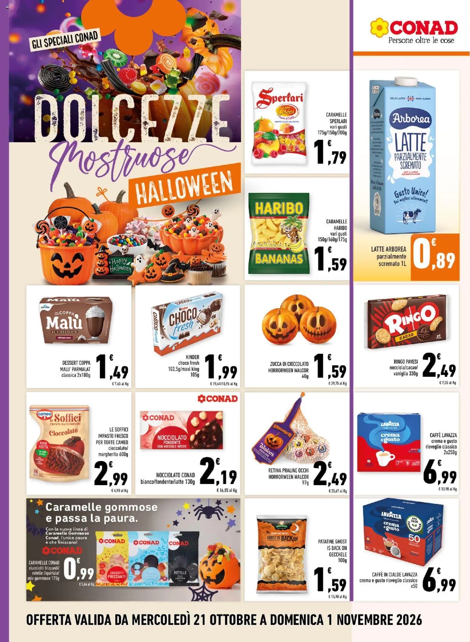 Volantino Conad del 21/10/2026 | Pagina: 10 | Prodotti: Impasto, Cacao, Latte parzialmente scremato, Caffè in cialde