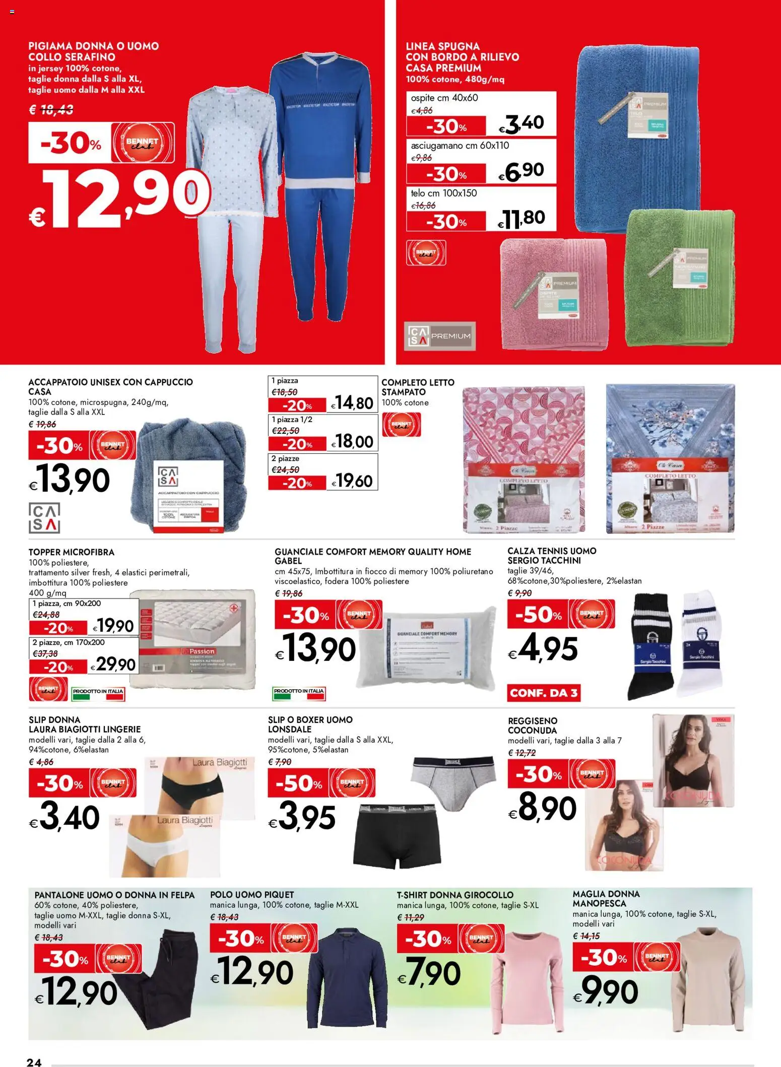 Volantino bennet del 13/08/2026 | Pagina: 24 | Prodotti: Reggiseno, Pigiama, Polo, Materasso