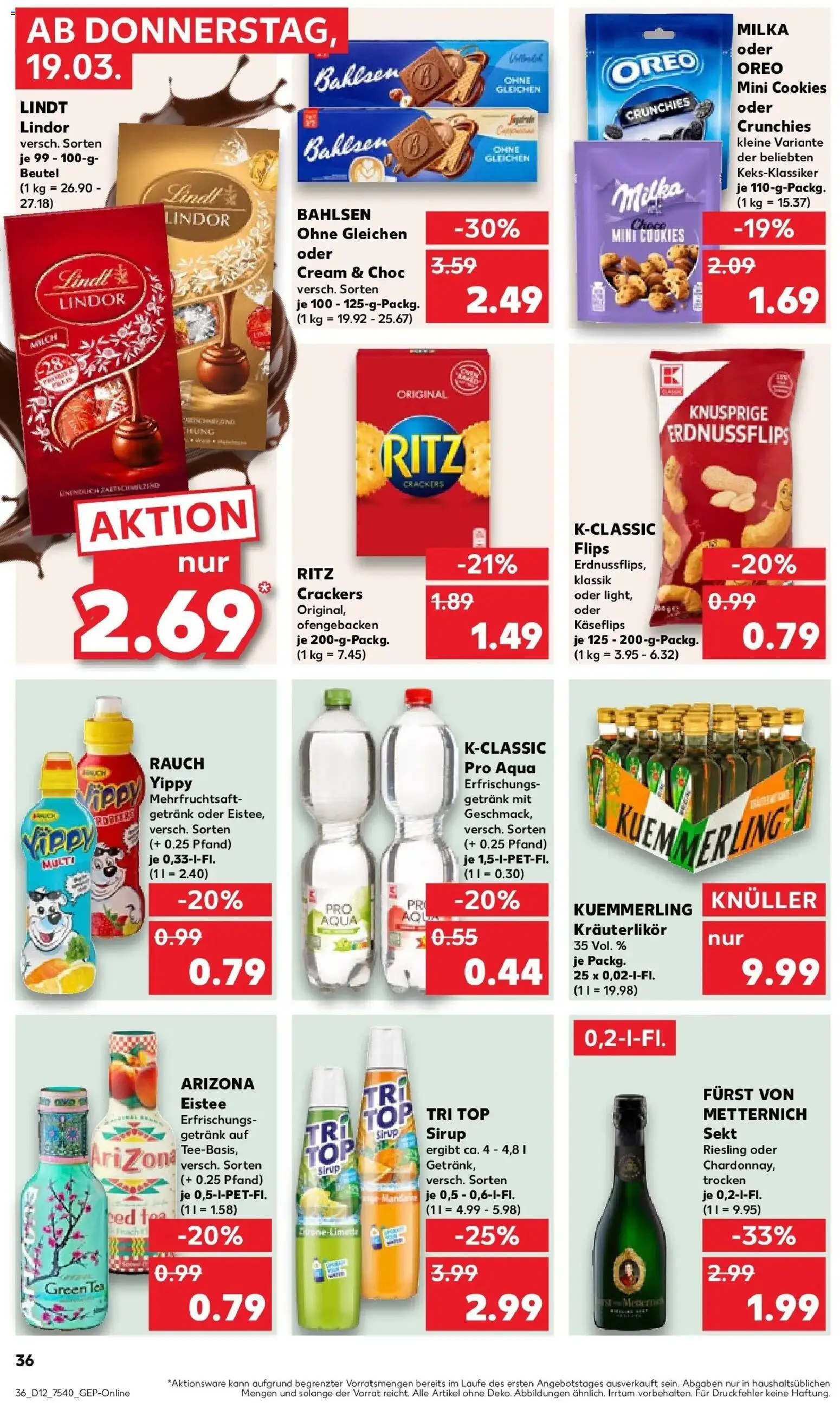 Kaufland Prospekt Annaberg-Buchholz	 – gültig ab 19.03.2026 | Seite: 36 | Produkte: Milch, Sekt, Sirup, Lindt