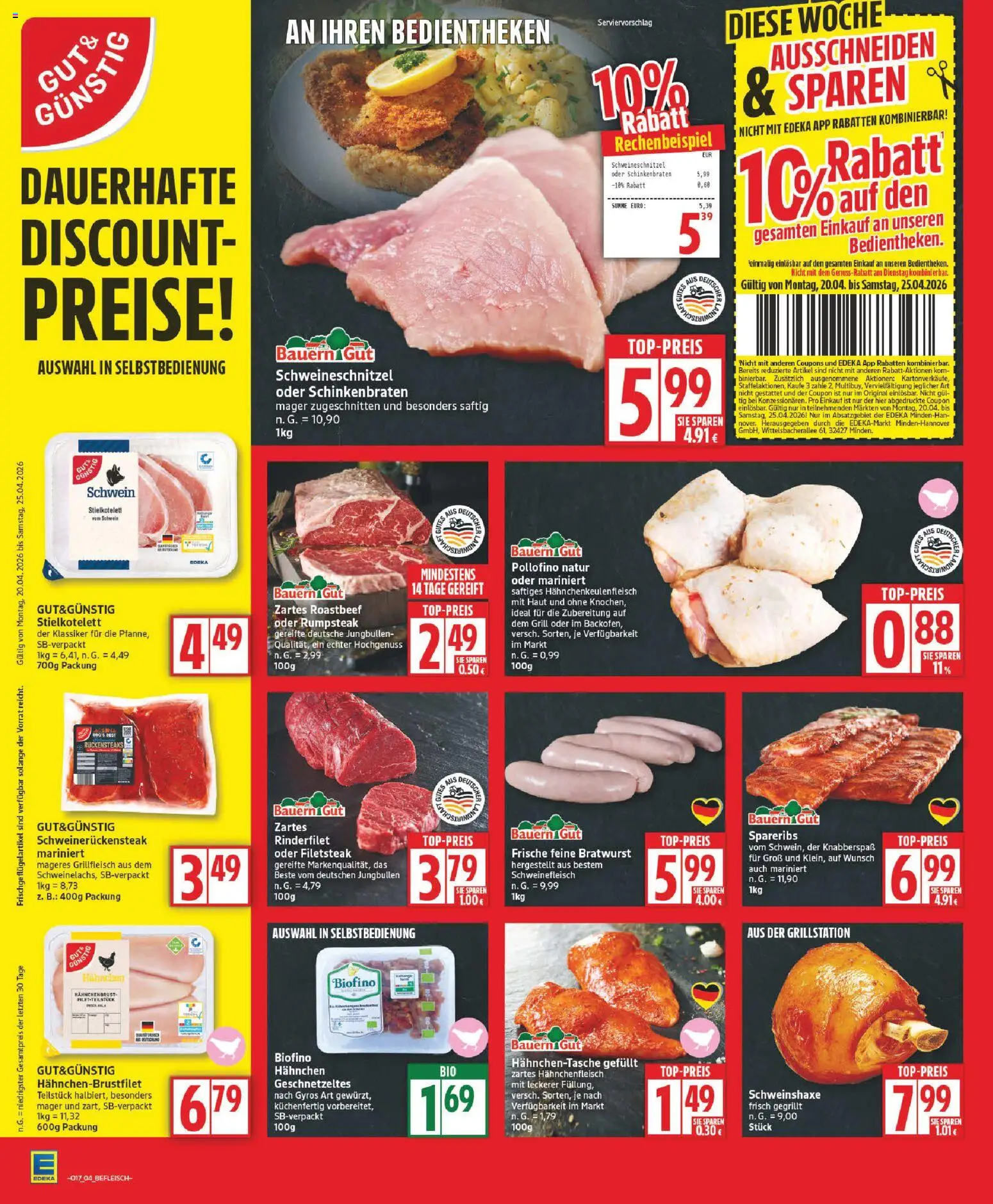 Edeka Prospekt 	 – gültig ab 20.04.2026 | Seite: 4 | Produkte: Hahnchen, Grillfleisch, Roastbeef, Gyros