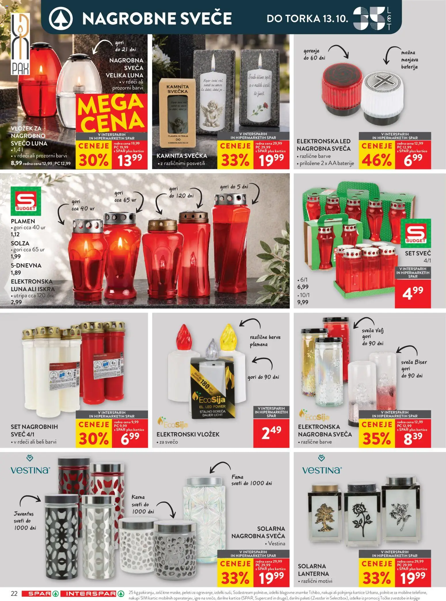Novi Spar katalog ponudbe – veljaven od 30.09.2026 | Stran: 34 | Izdelki: Nagrobne sveče, Sveča, Baterije, Svece