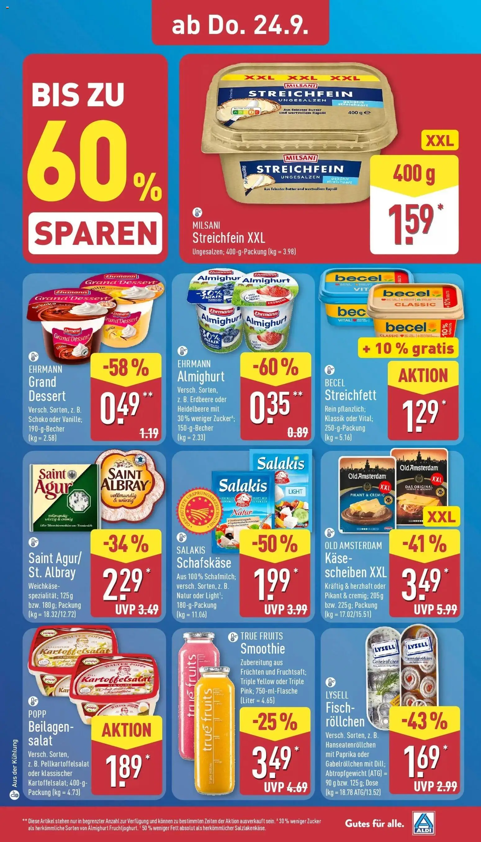 Aldi Aktueller Prospekt (ab 21.09.2026) » Angebote Online | Seite: 29 | Produkte: Ehrmann almighurt, Becel, Fisch, Schafskase