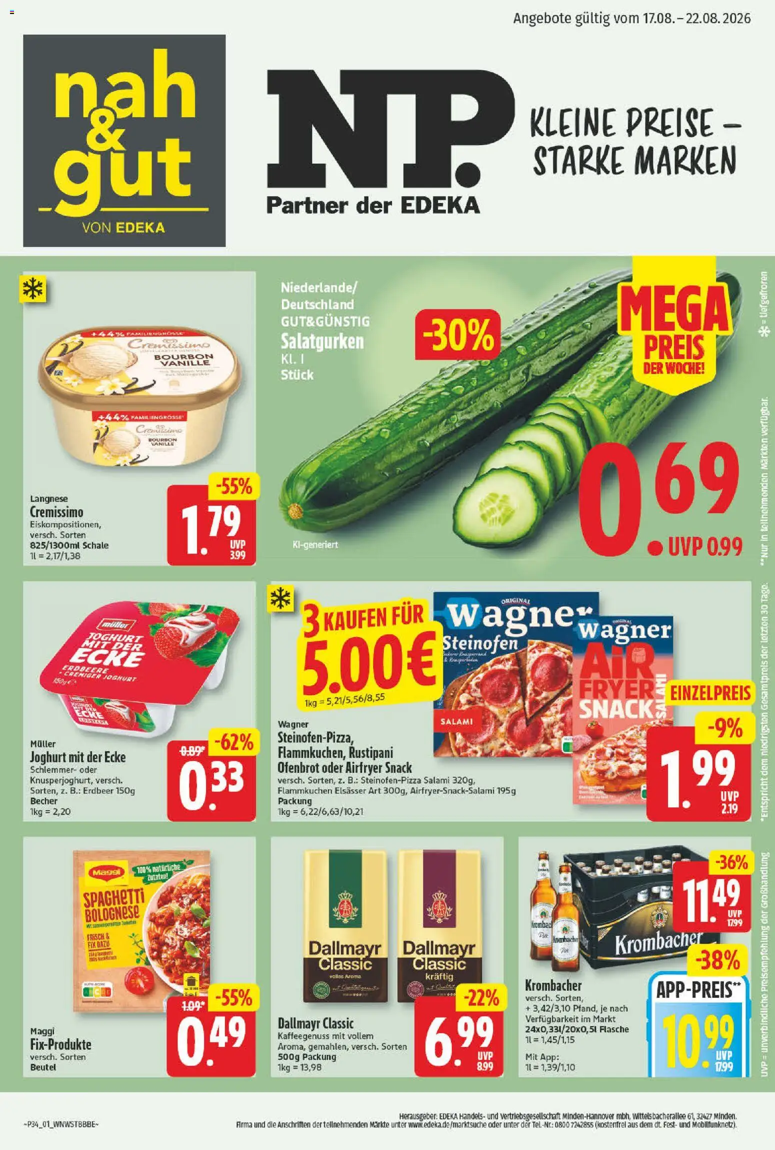 NP Discount Prospekt – gültig ab 17.08.2026 | Seite: 1 | Produkte: Cremissimo, Joghurt, Vanille, Salami