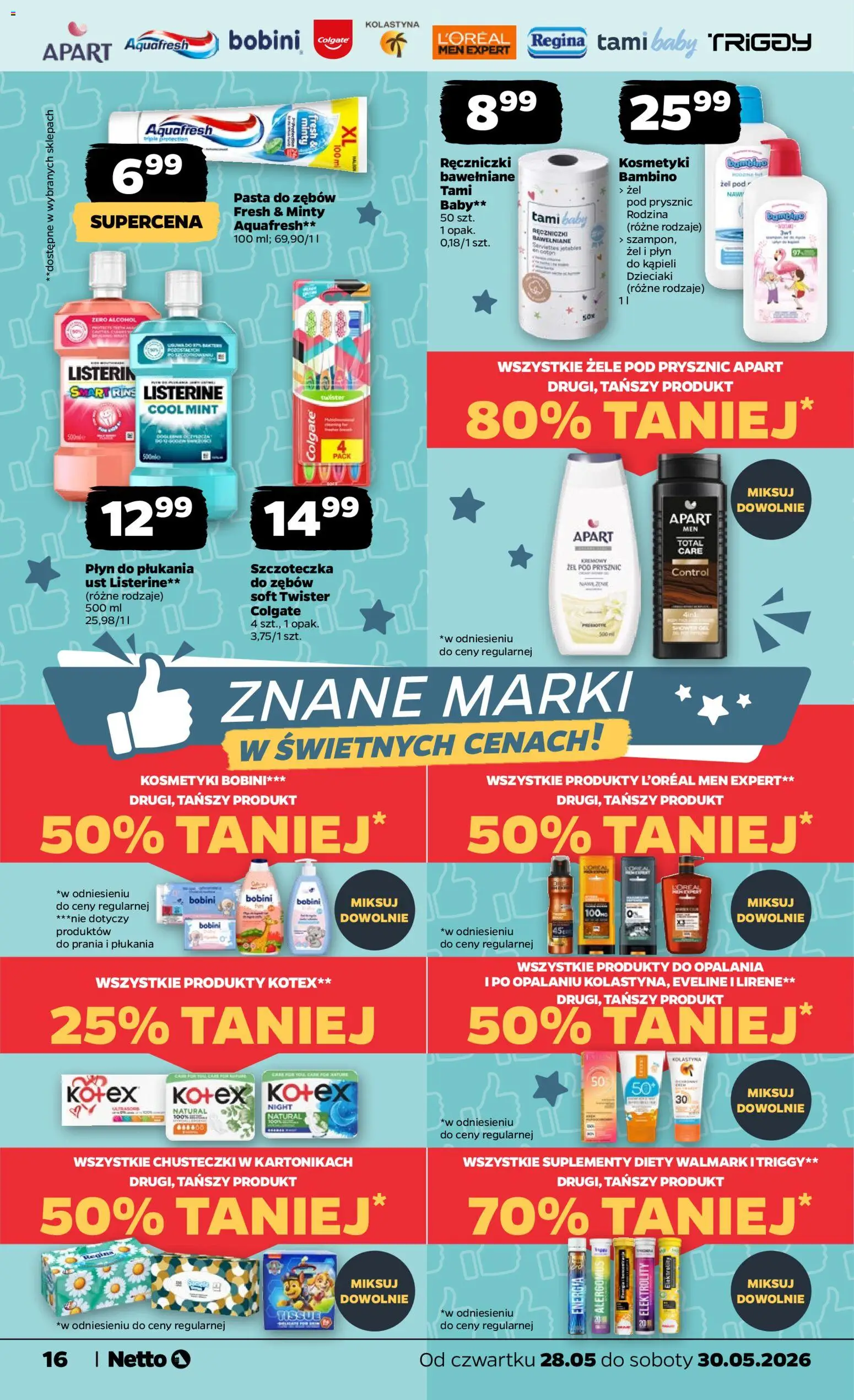 Netto gazetka od czwartku spożywcza od 28.05.2026 | Strona: 16 | Produkty: Kosmetyki, Płyn do kąpieli, Prysznic, Pasta do zębów
