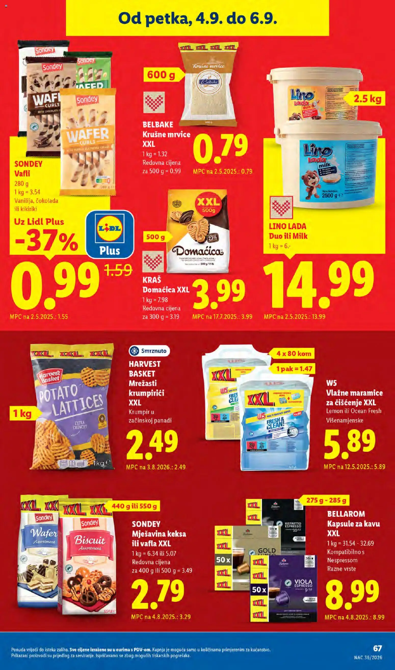 Lidl katalog | vrijedi od 31.08.2026 | Stranica: 67 | Proizvodi: Lino Lada, Krušne mrvice, Krumpir, Lino